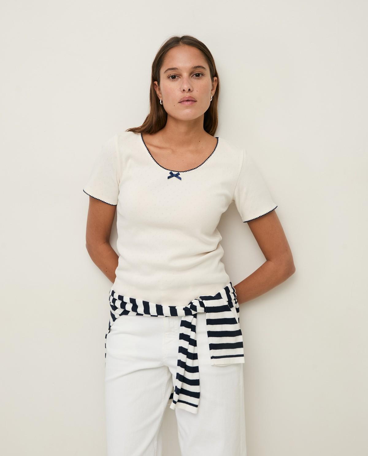 Yerse - Camiseta de mujer de algodón con manga corta.