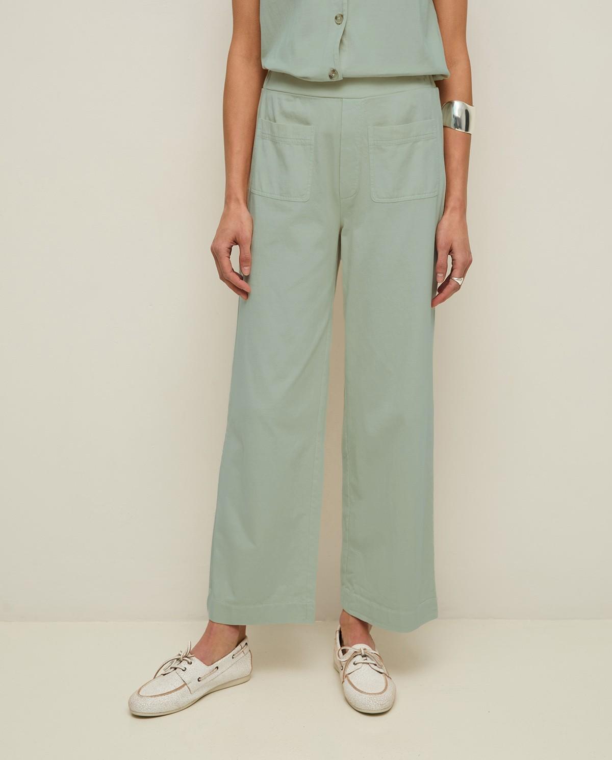 Yerse - Pantalón anchode mujer con bolsillos y elastico en la cintura con bolsillos.