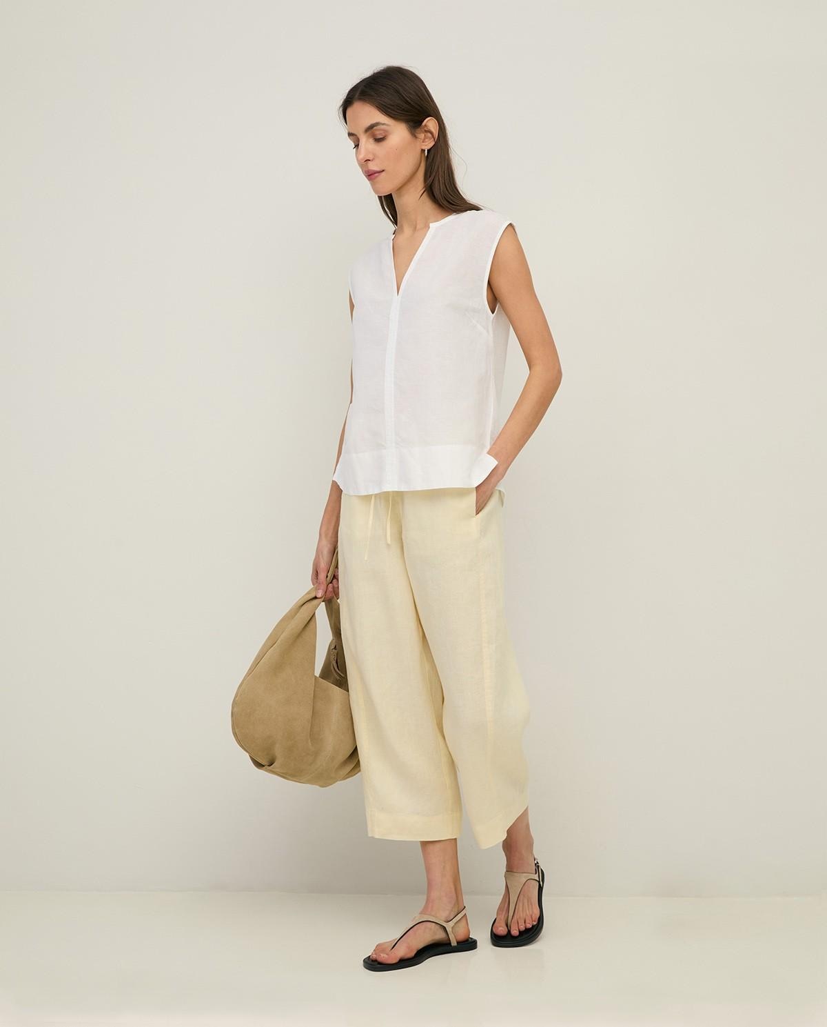 Yerse - Pantalón de mujer 100% lino con cintura elástica.