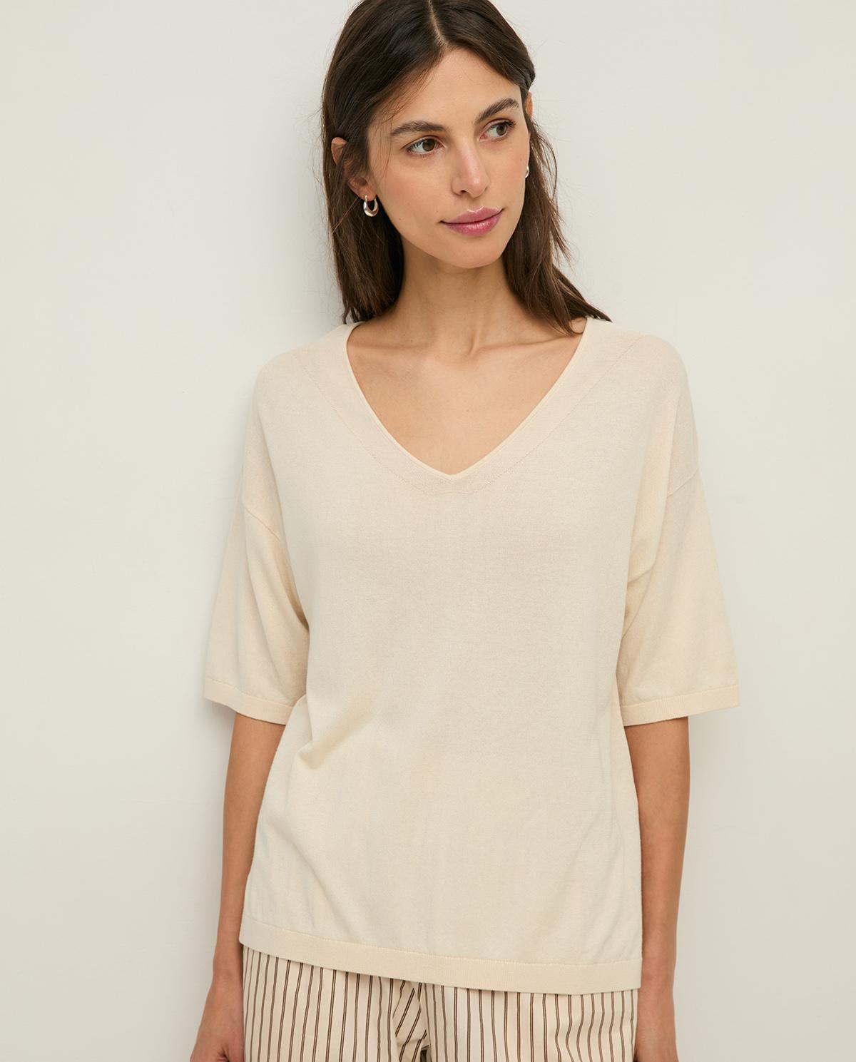 Yerse - Jersey de mujer de manga corta y cuello pico.