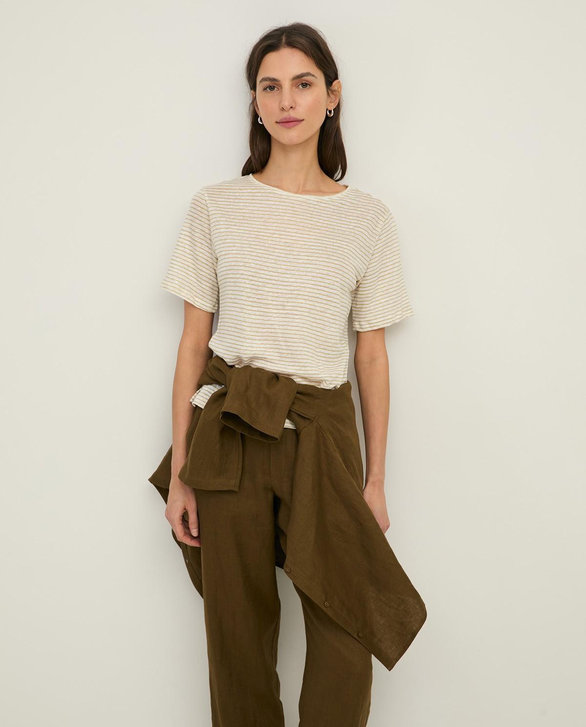 Yerse - Camiseta de mujer de manga corta de rayas.