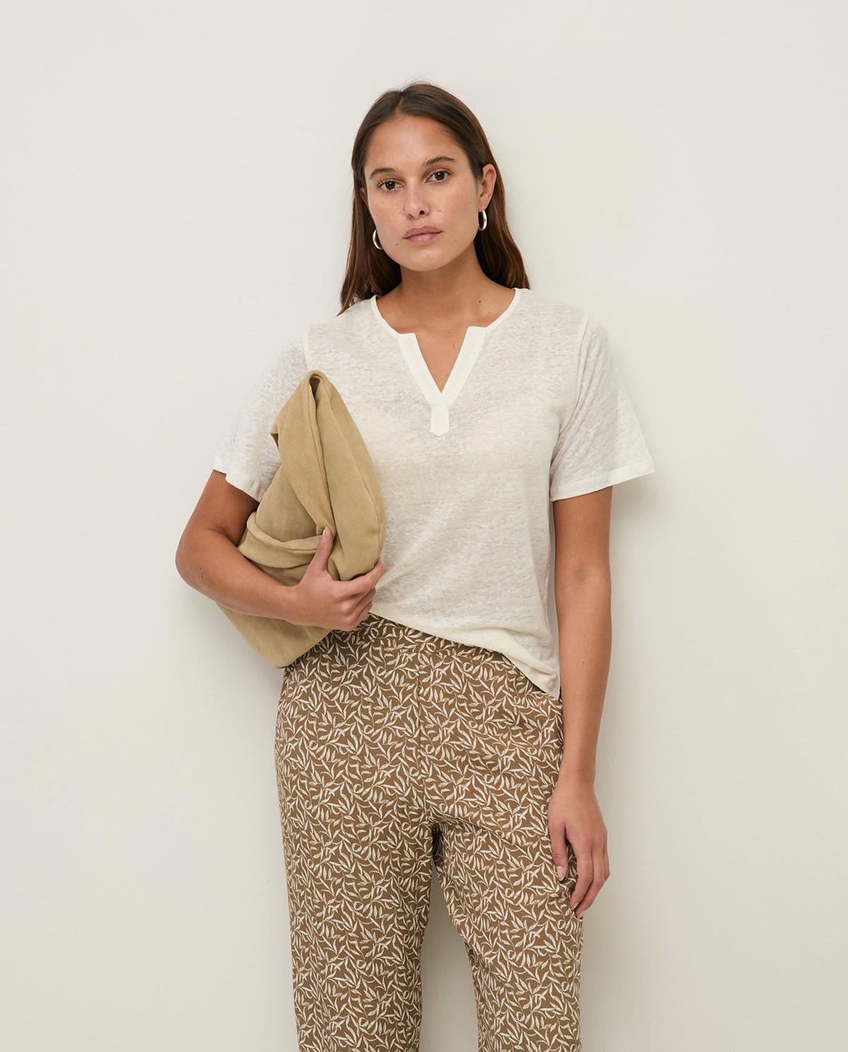 Yerse - Camiseta de mujer de lino y cuello tunecino.