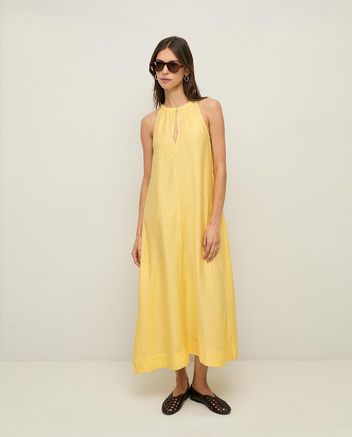 Yerse - Vestido largo con abertura en forma de lagrima y bolsillos laterales.