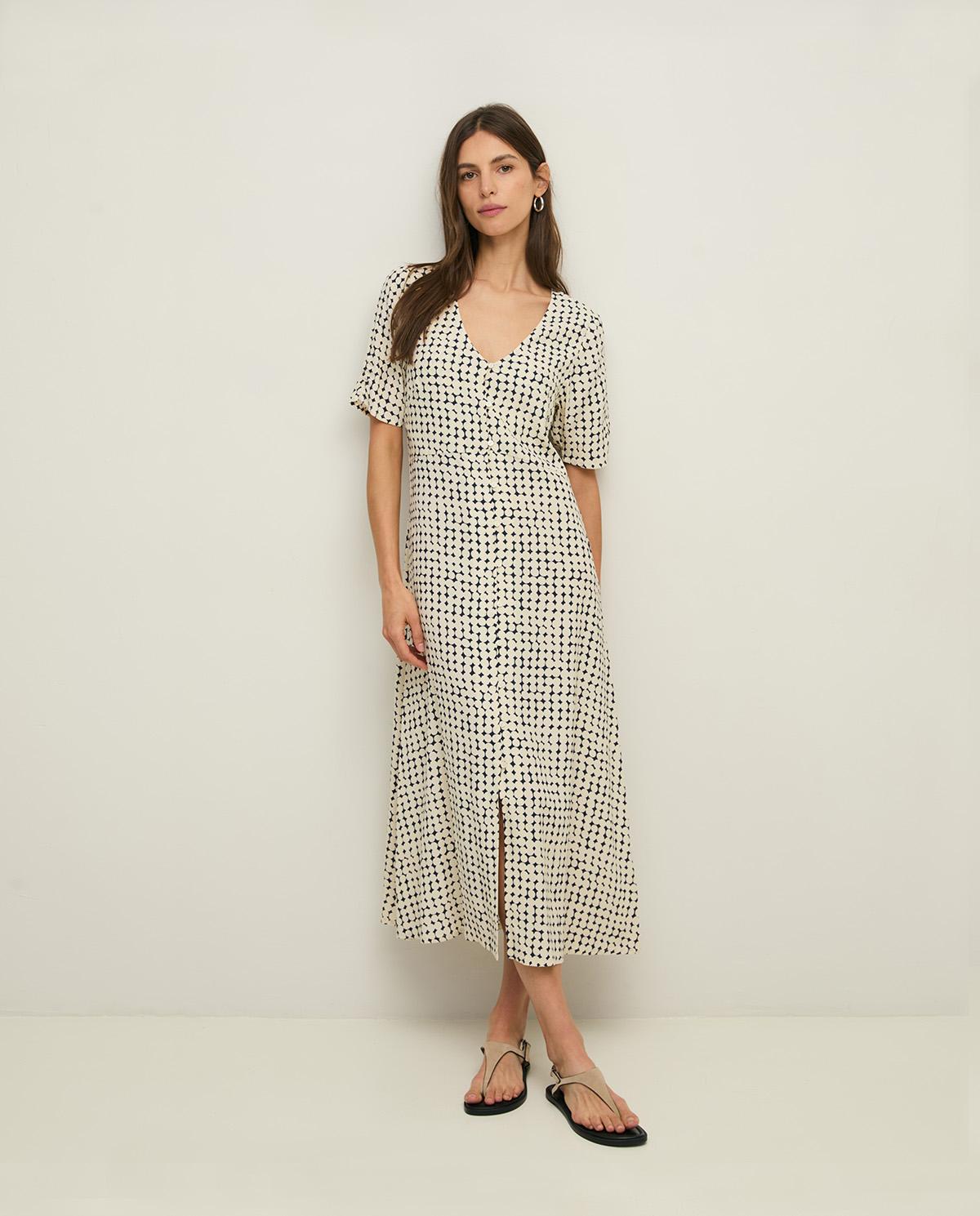 Yerse - Vestido midi fluido con estampado geométrico.