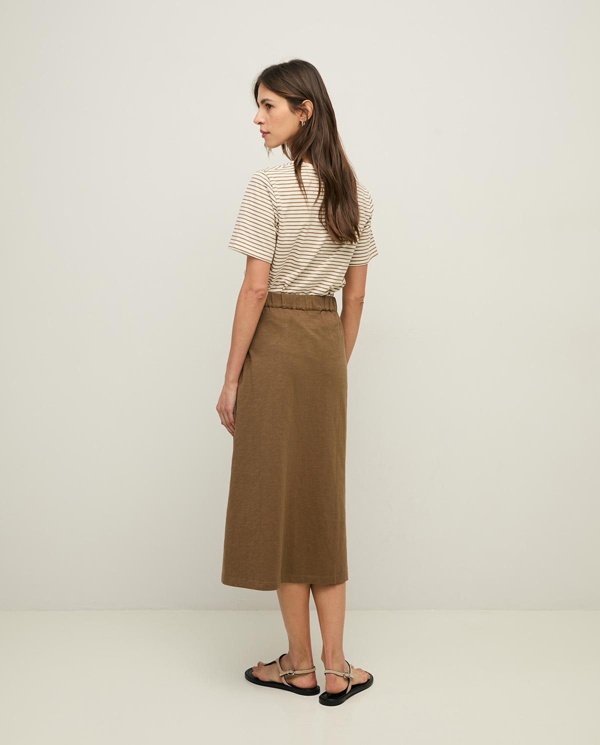Falda midi con cintura elástica y botones en la parte frontal - Yerse - Kaki Kaki-2