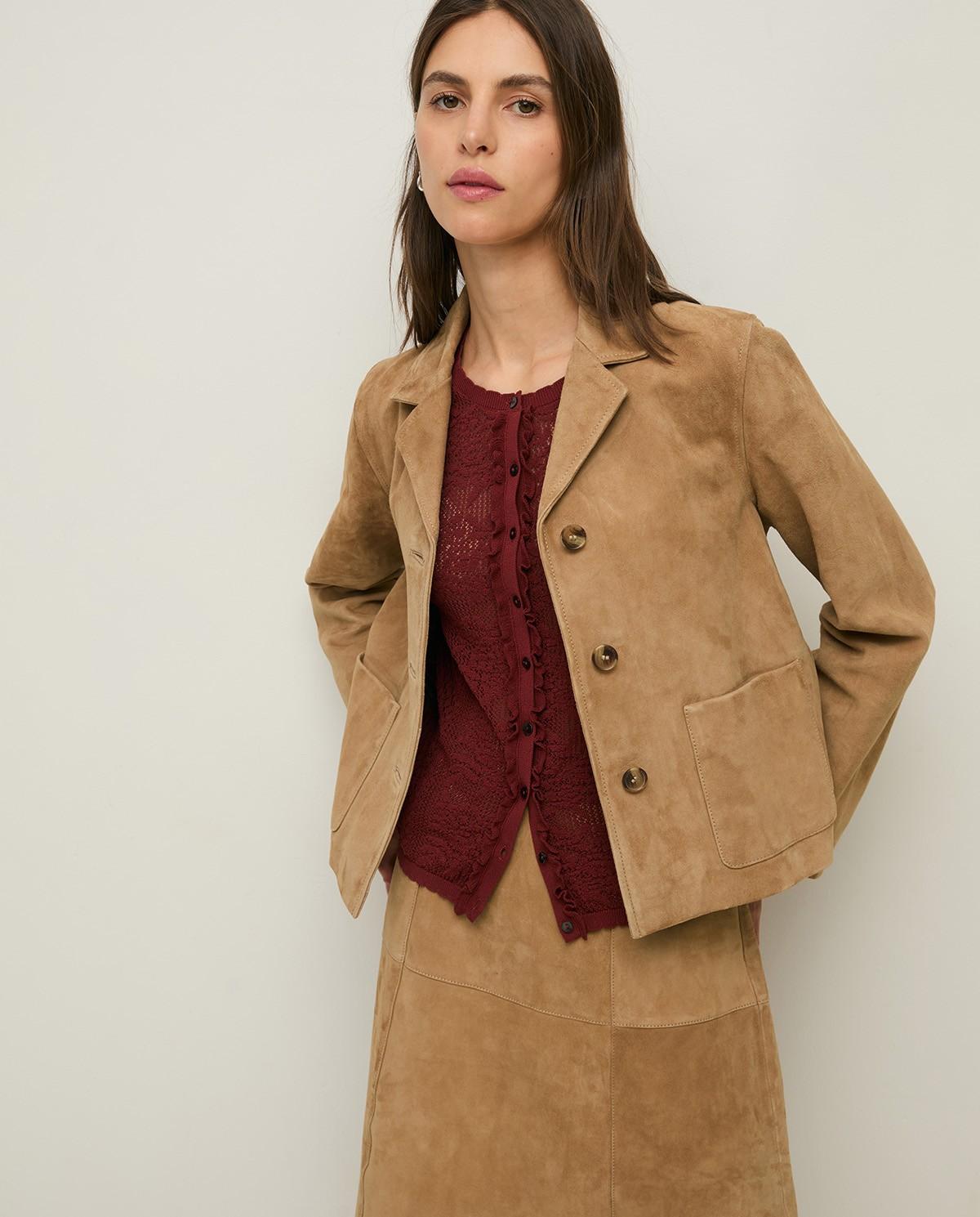 Yerse - Chaqueta de mujer de ante con cuello solapa.