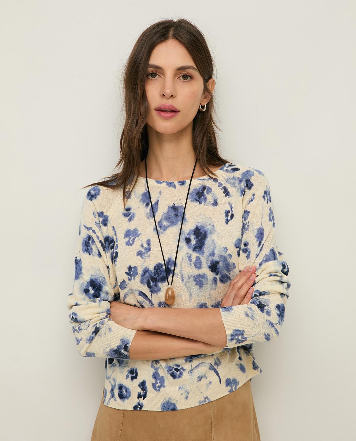 Yerse - Jersey de mujer de cuello redondo con estampado flores.
