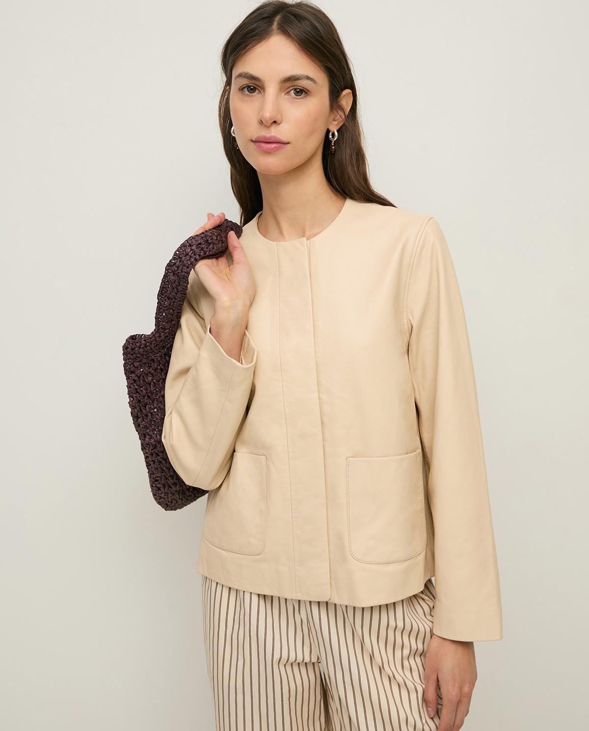 Yerse - Chaqueta de mujer de piel con bolsillos plastrón.