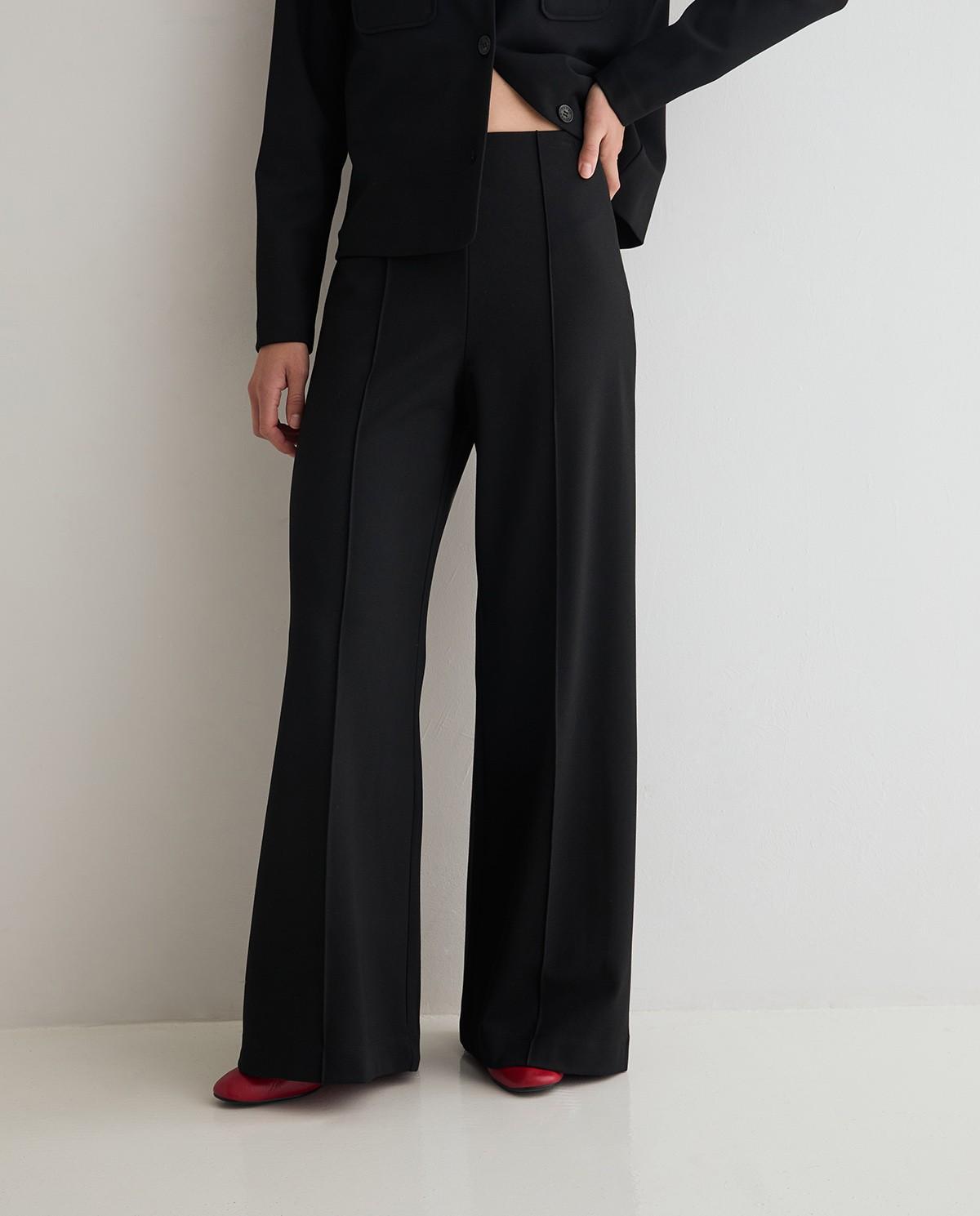 Pantalón ancho de mujer de tiro alto con pinzas - Yerse - Negro Negro-1