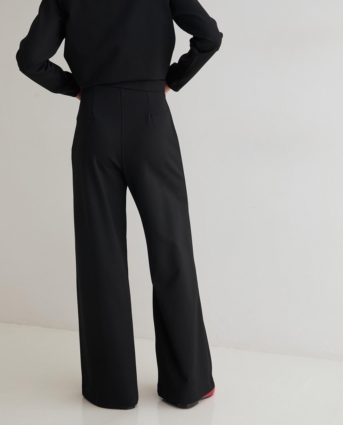 Pantalón ancho de mujer de tiro alto con pinzas - Yerse - Negro Negro-4