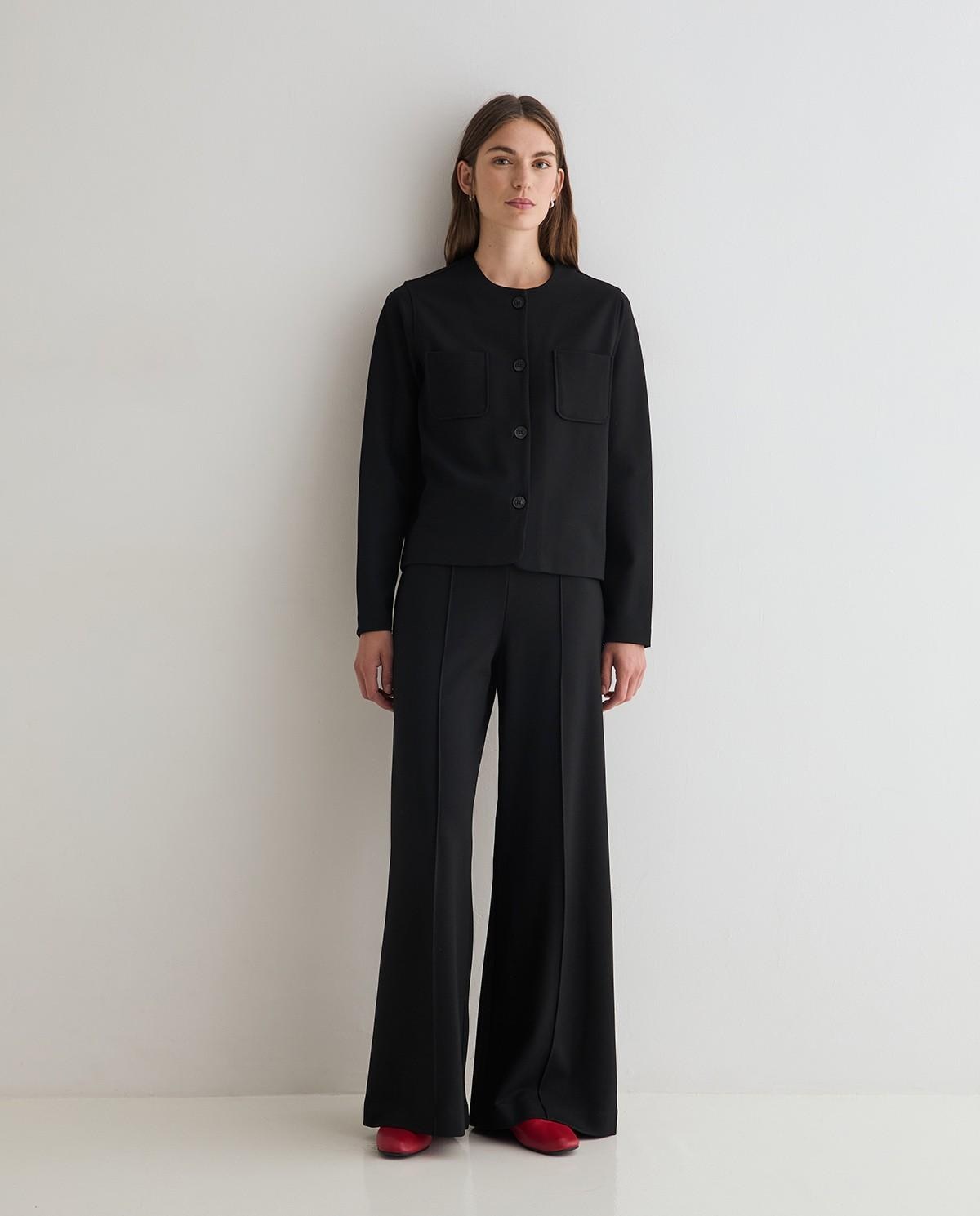 Pantalón ancho de mujer de tiro alto con pinzas - Yerse - Negro Negro-5