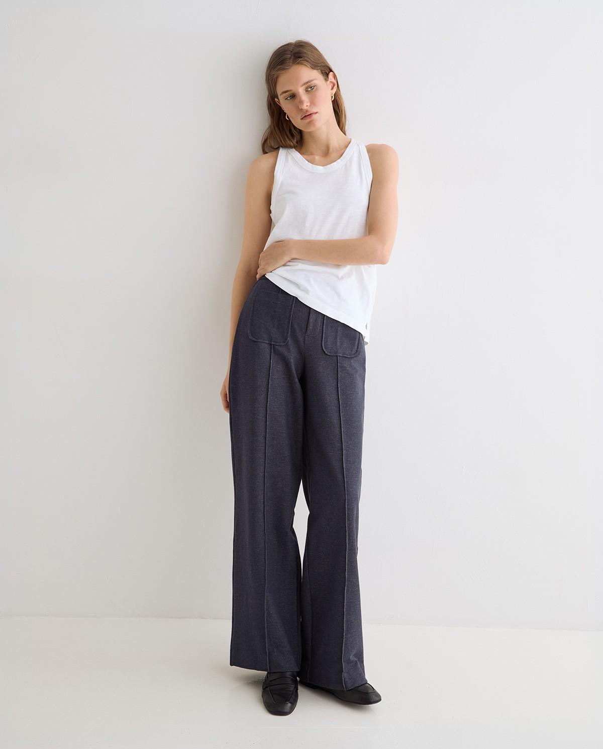 Imagen 0 de Pantalón recto de mujer de punto efecto denim Blanco