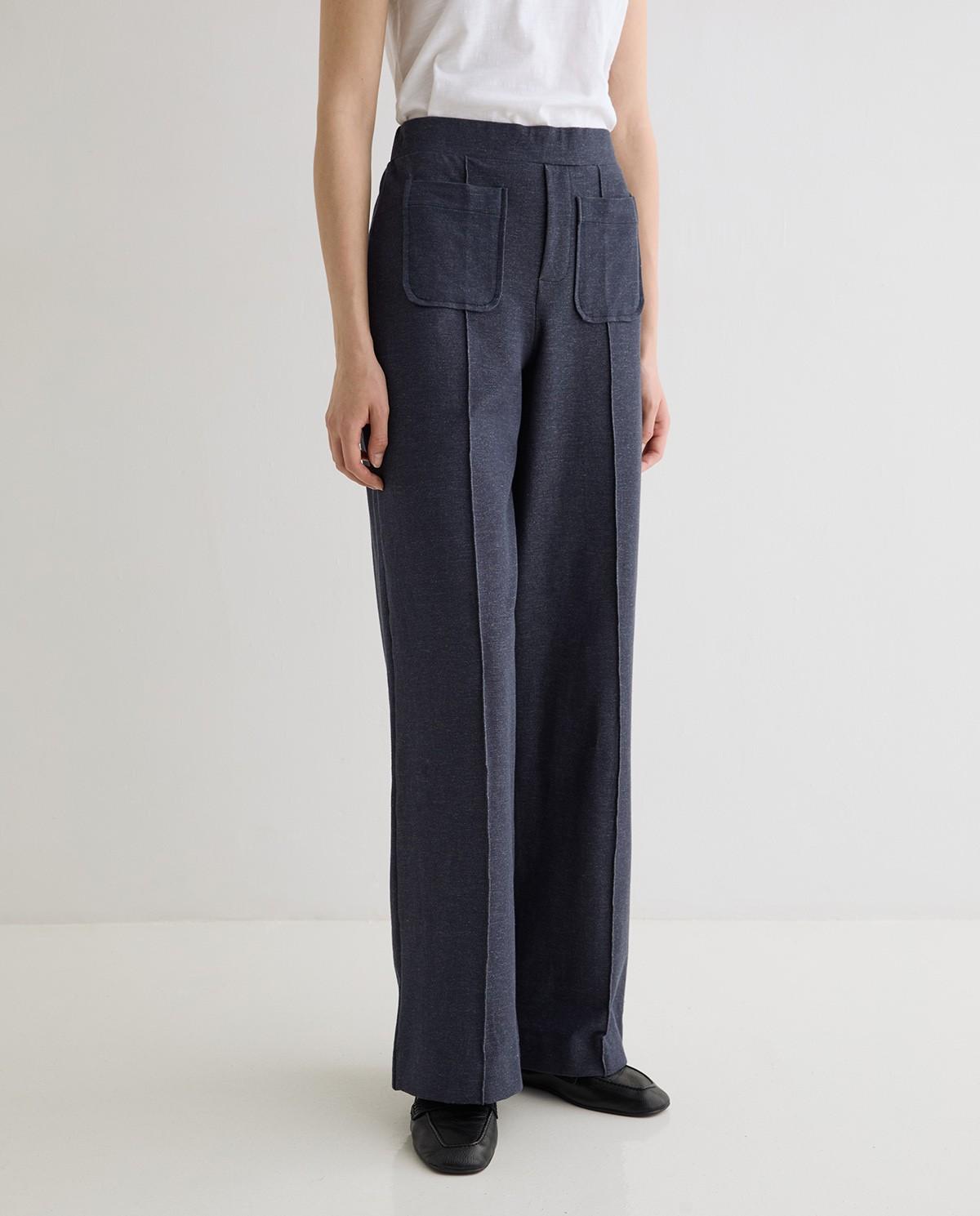 Pantalón recto de mujer de punto efecto denim - Yerse - Blanco Blanco-2