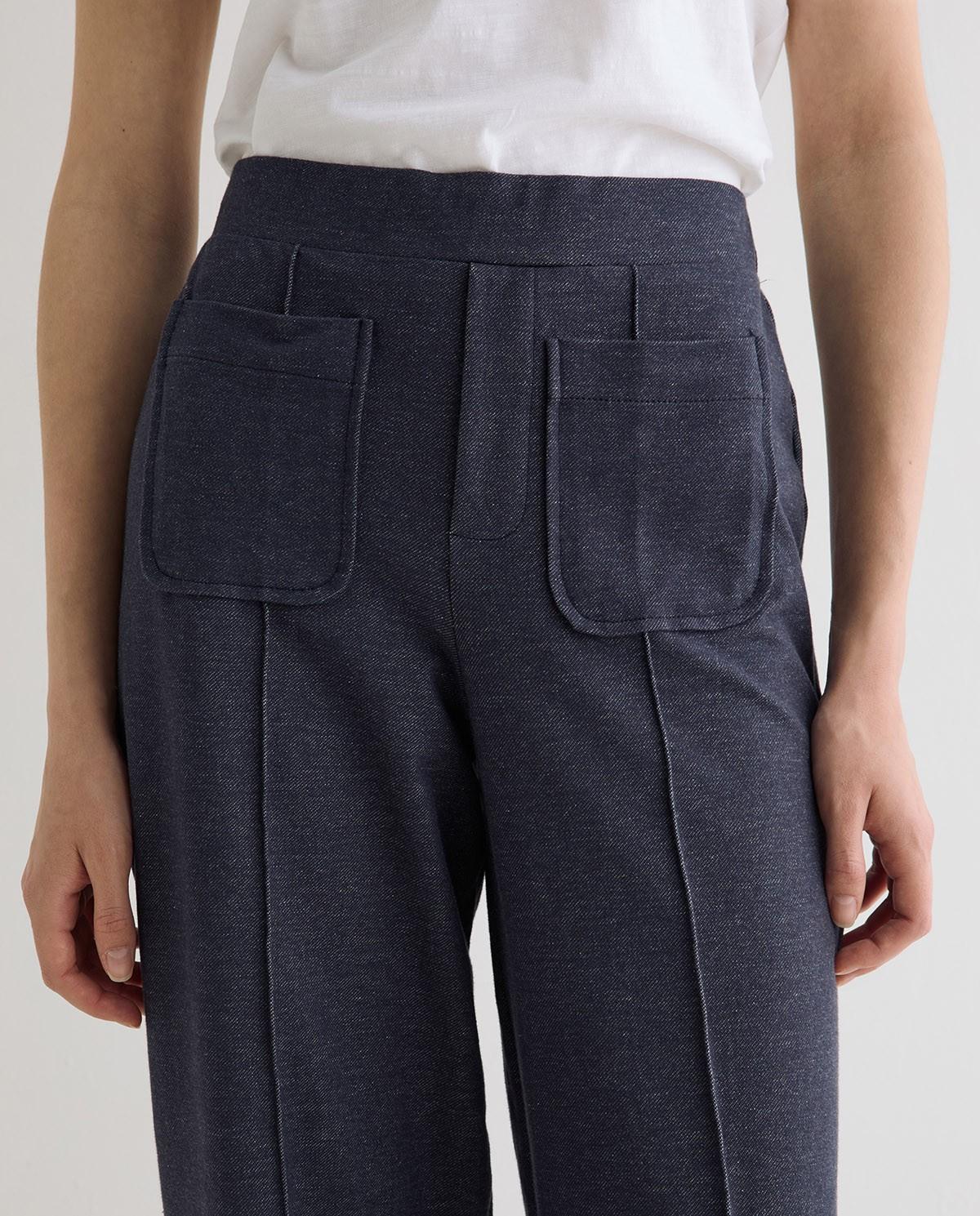 Pantalón recto de mujer de punto efecto denim - Yerse - Blanco Blanco-3