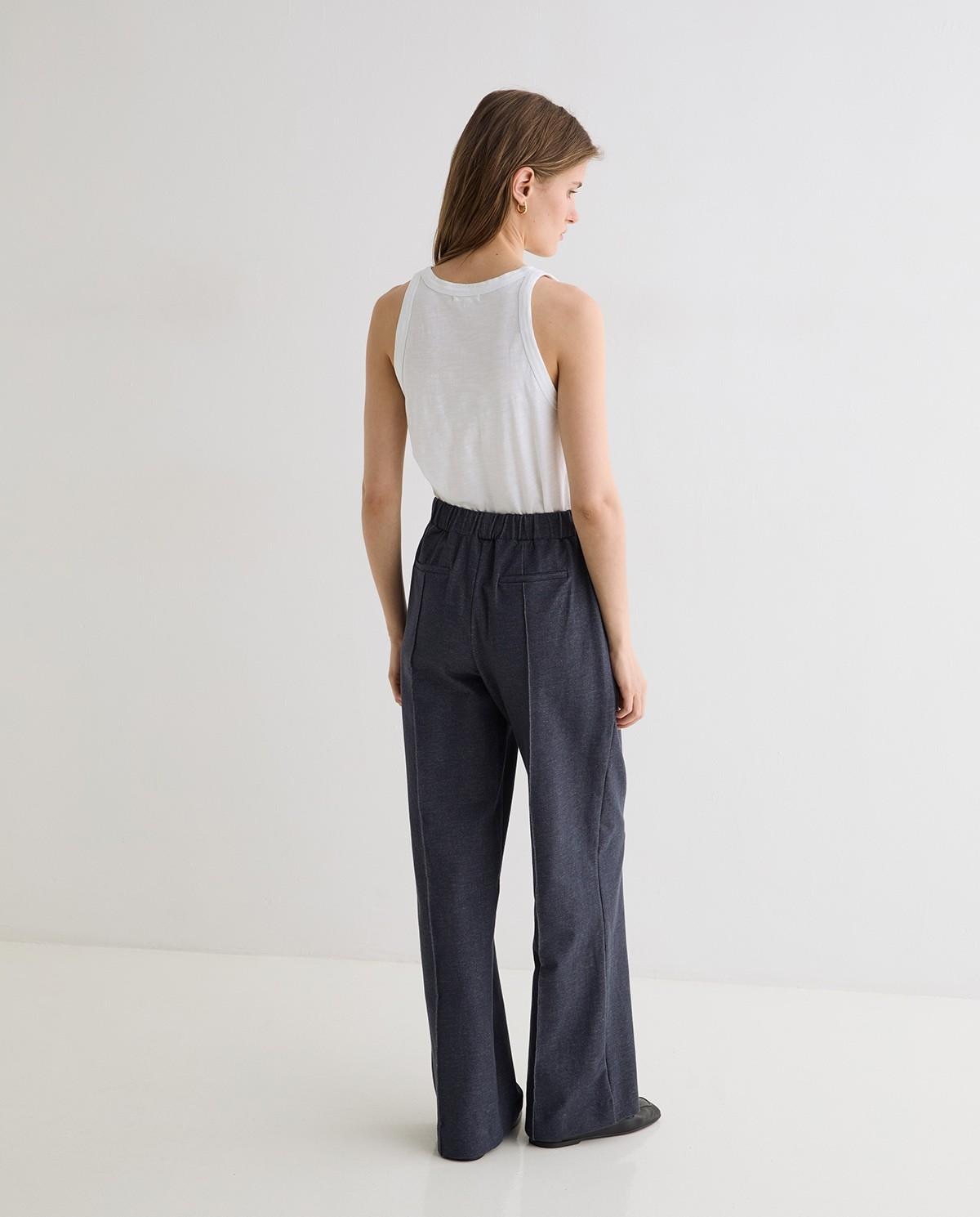 Pantalón recto de mujer de punto efecto denim - Yerse - Blanco Blanco-4