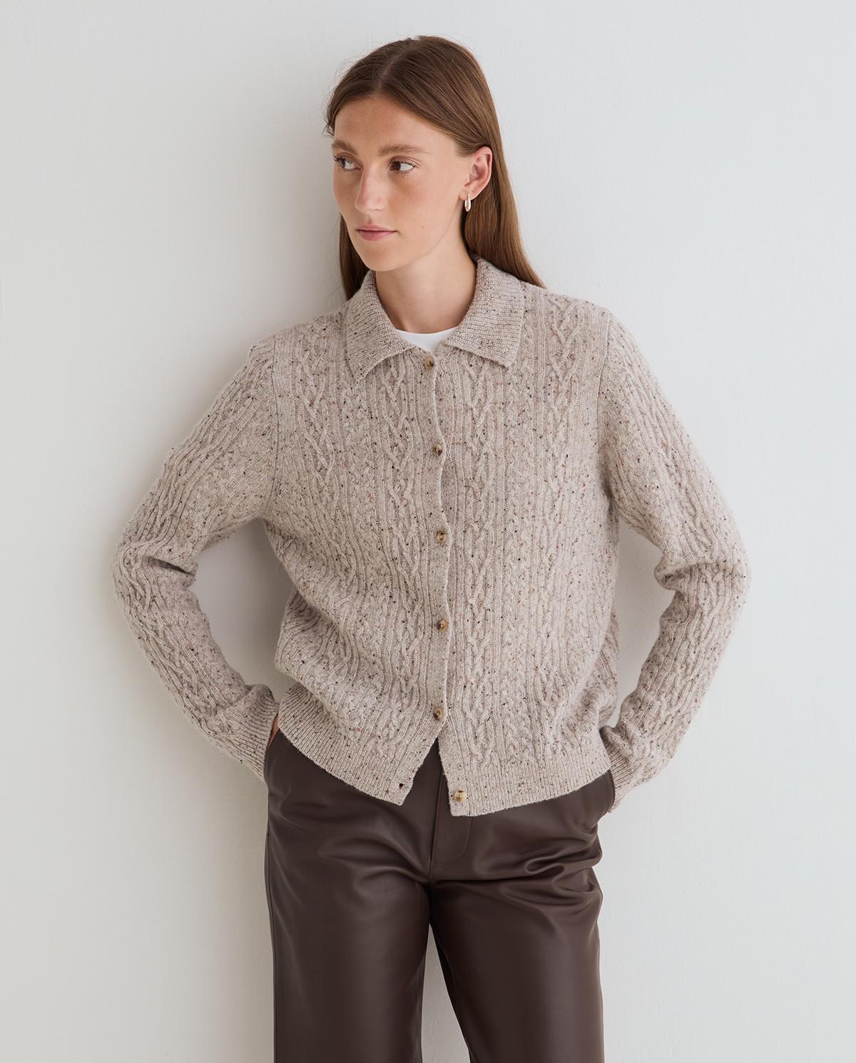 Cárdigan de mujer de punto tweed en mezcla de lana - Yerse - Natural Natural-1