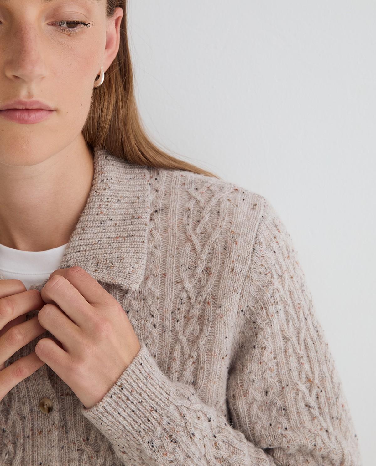 Cárdigan de mujer de punto tweed en mezcla de lana - Yerse - Natural Natural-2