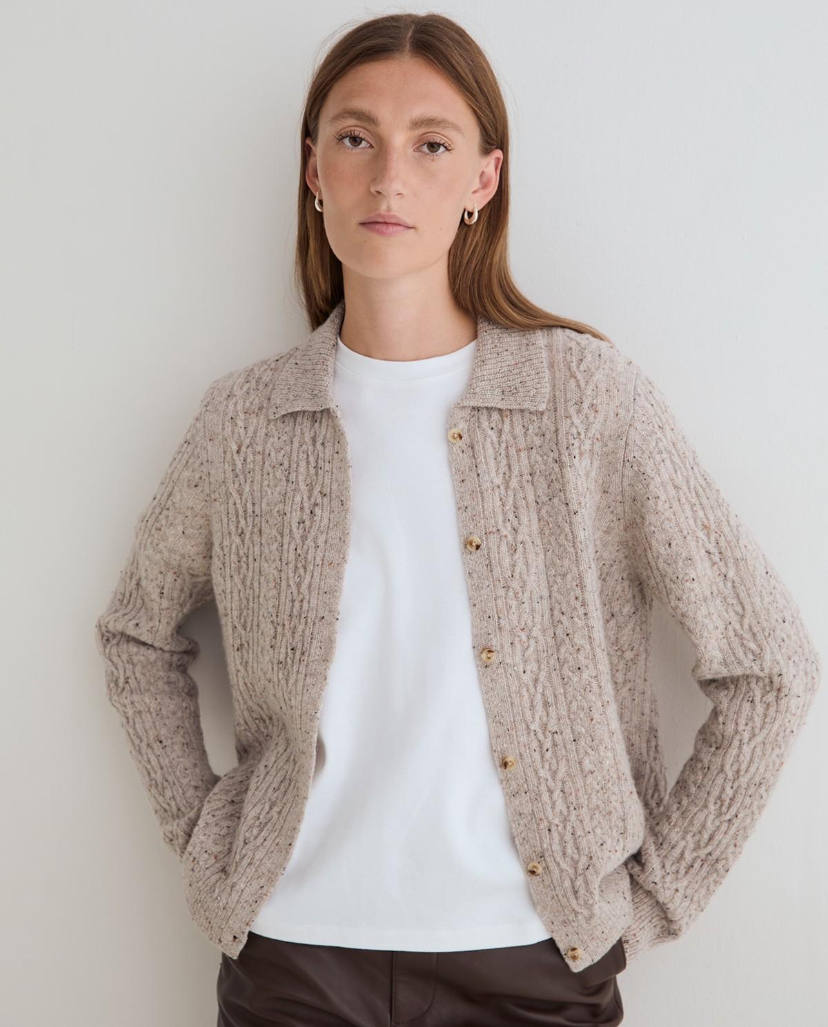 Cárdigan de mujer de punto tweed en mezcla de lana - Yerse - Natural Natural-3