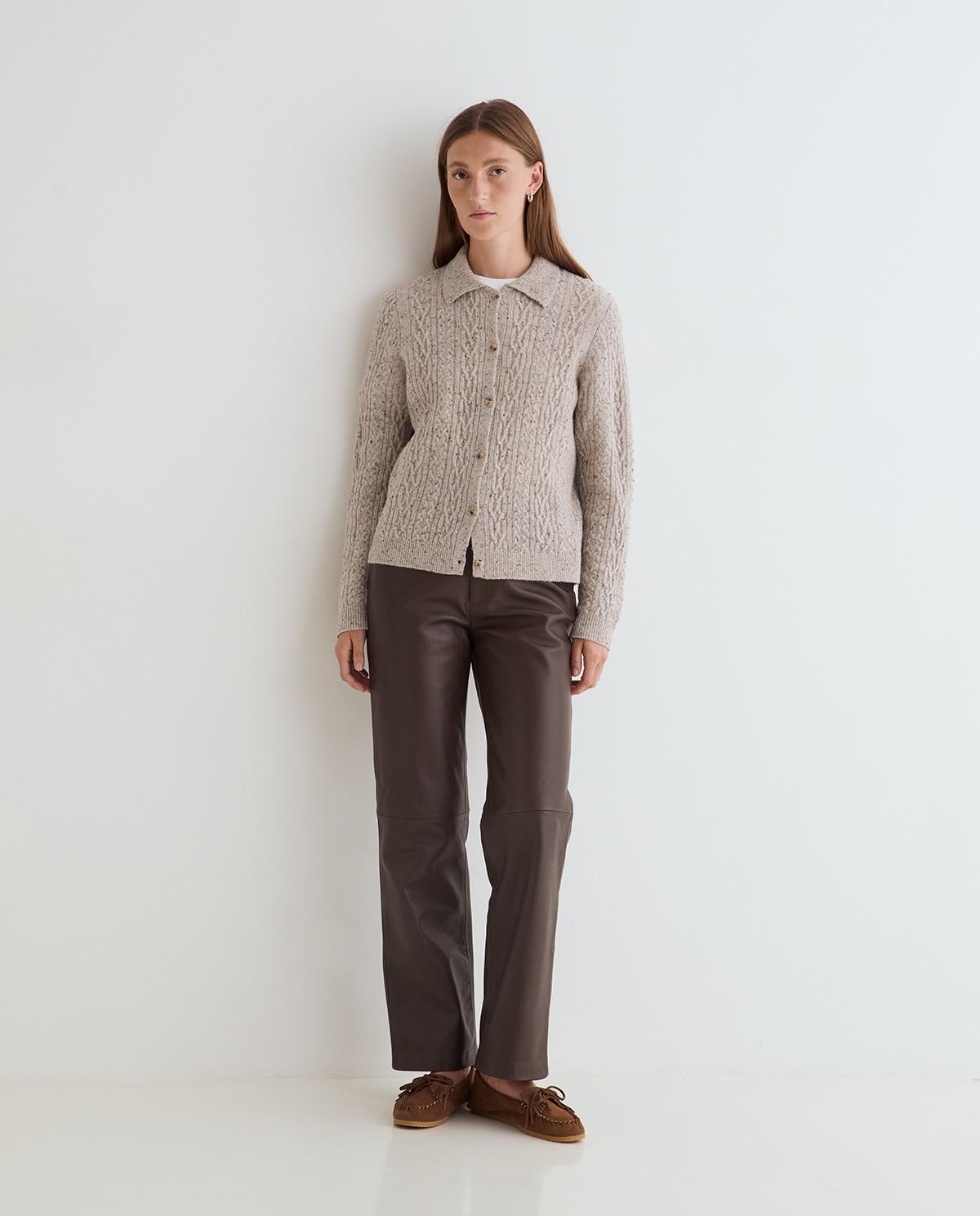 Cárdigan de mujer de punto tweed en mezcla de lana - Yerse - Natural Natural-4