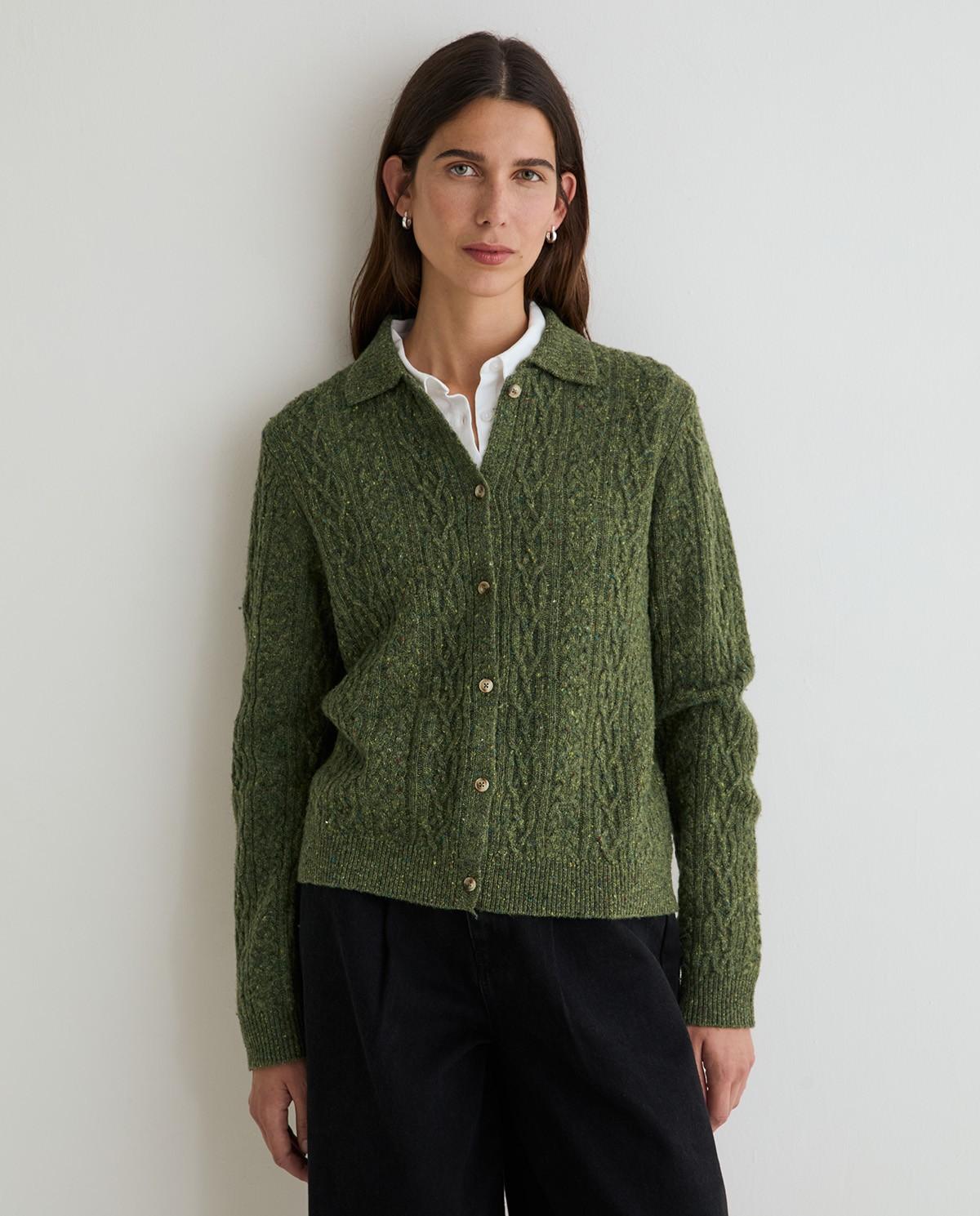 Cárdigan de mujer de punto tweed en mezcla de lana - Yerse - Verde Verde-1