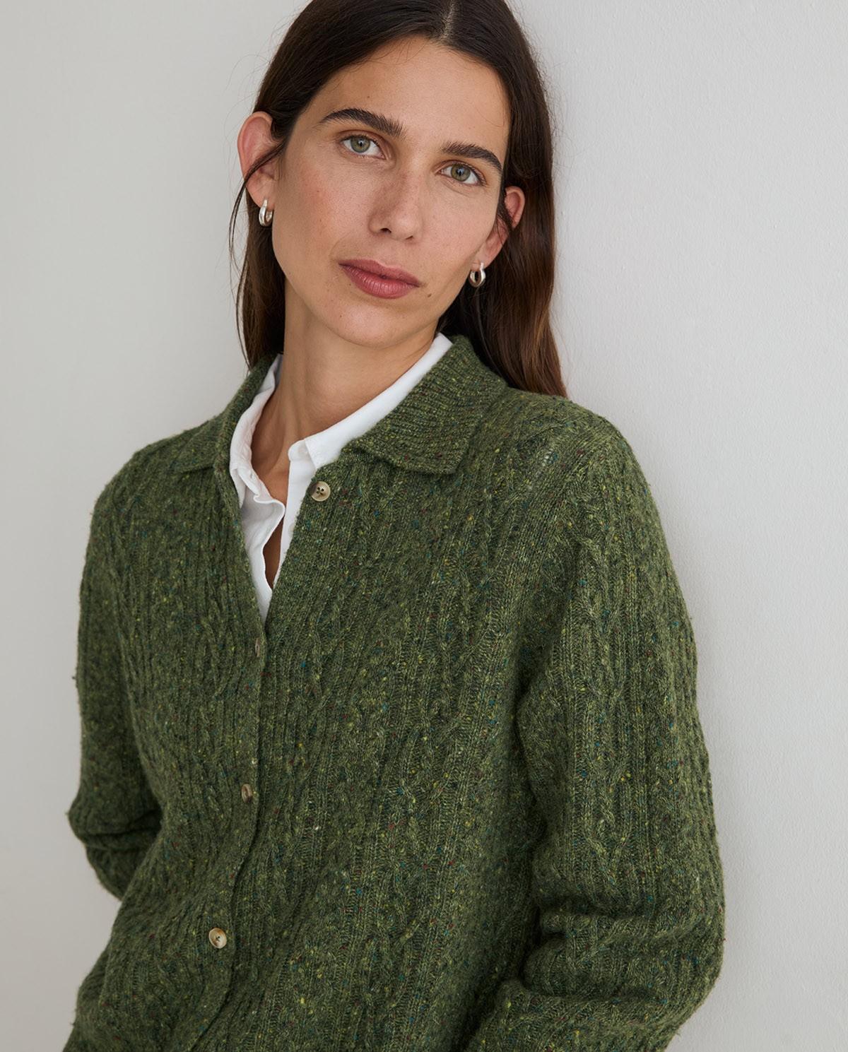 Cárdigan de mujer de punto tweed en mezcla de lana - Yerse - Verde Verde-2