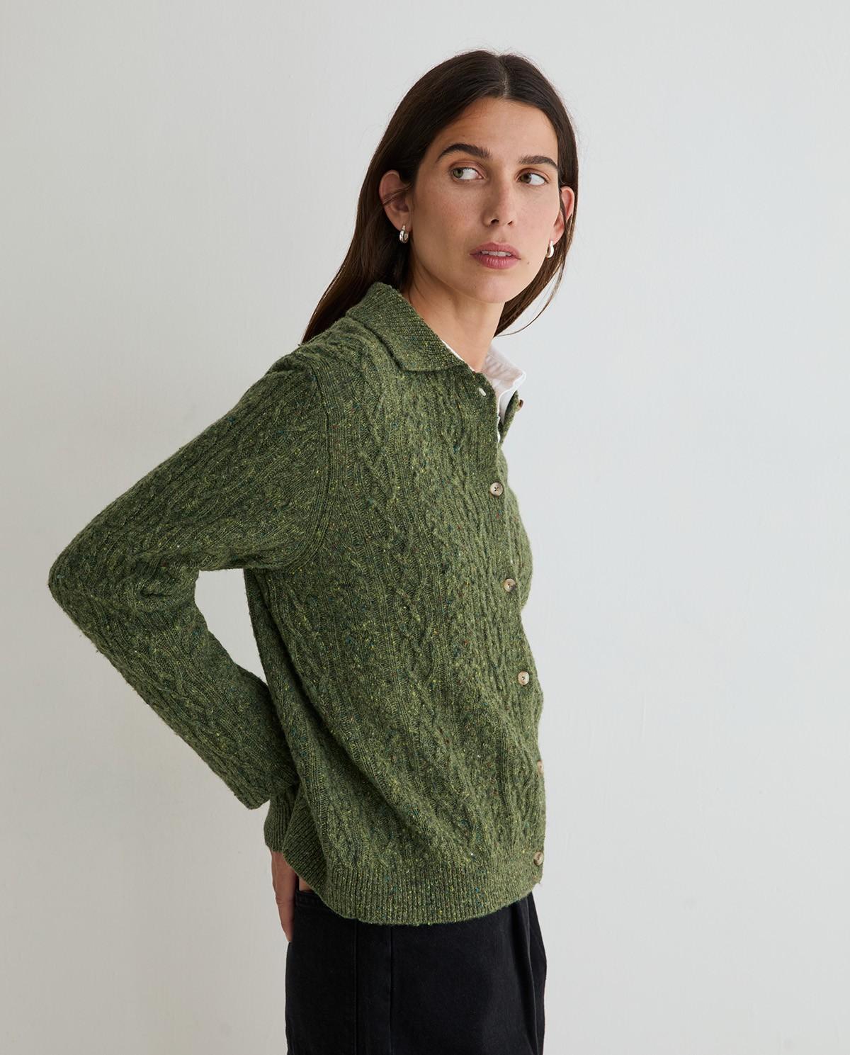 Cárdigan de mujer de punto tweed en mezcla de lana - Yerse - Verde Verde-3