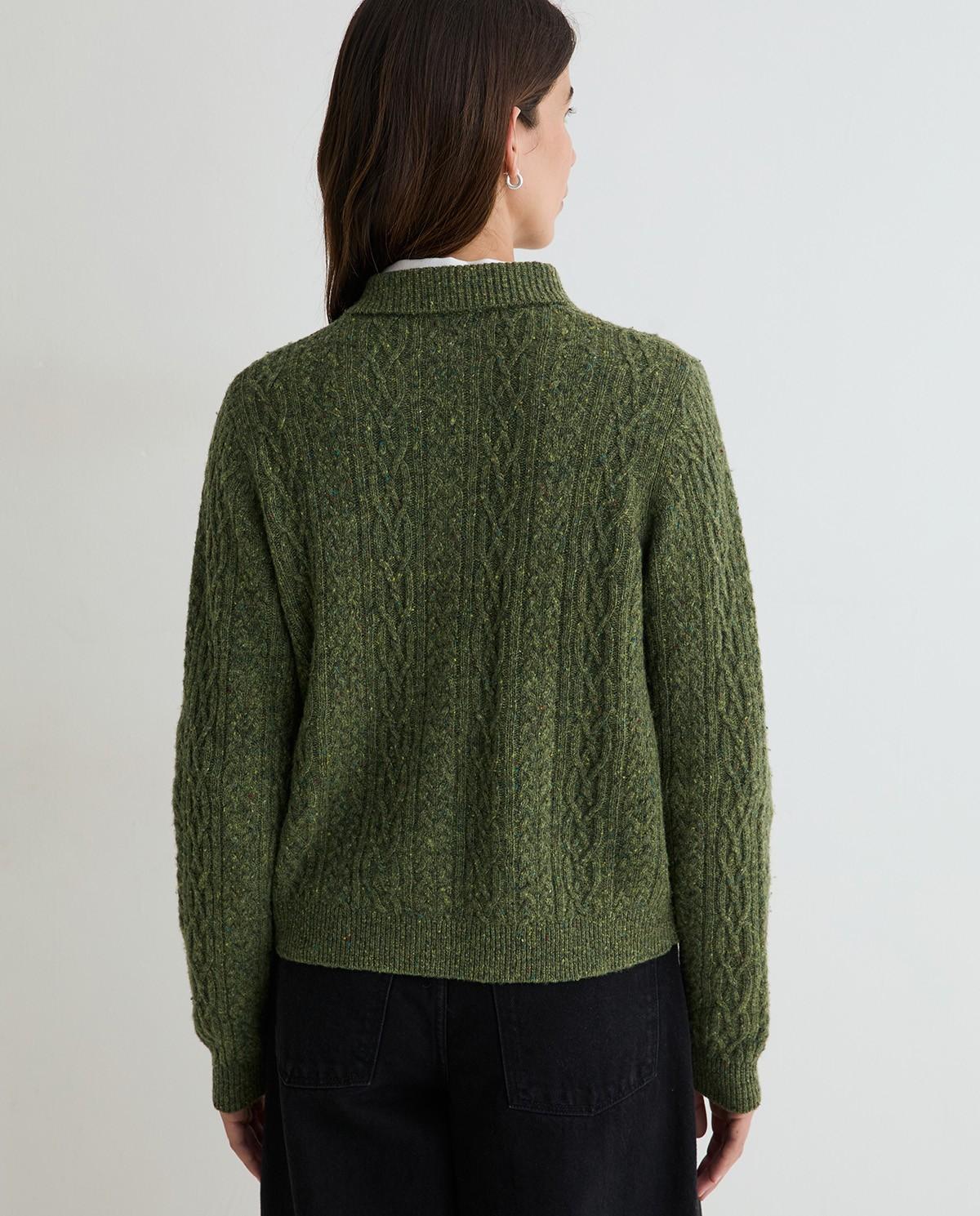 Cárdigan de mujer de punto tweed en mezcla de lana - Yerse - Verde Verde-4