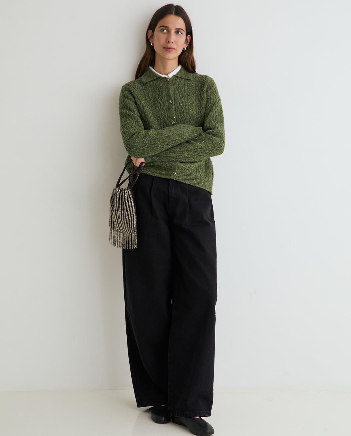 Cárdigan de mujer de punto tweed en mezcla de lana - Yerse - Verde Verde-5