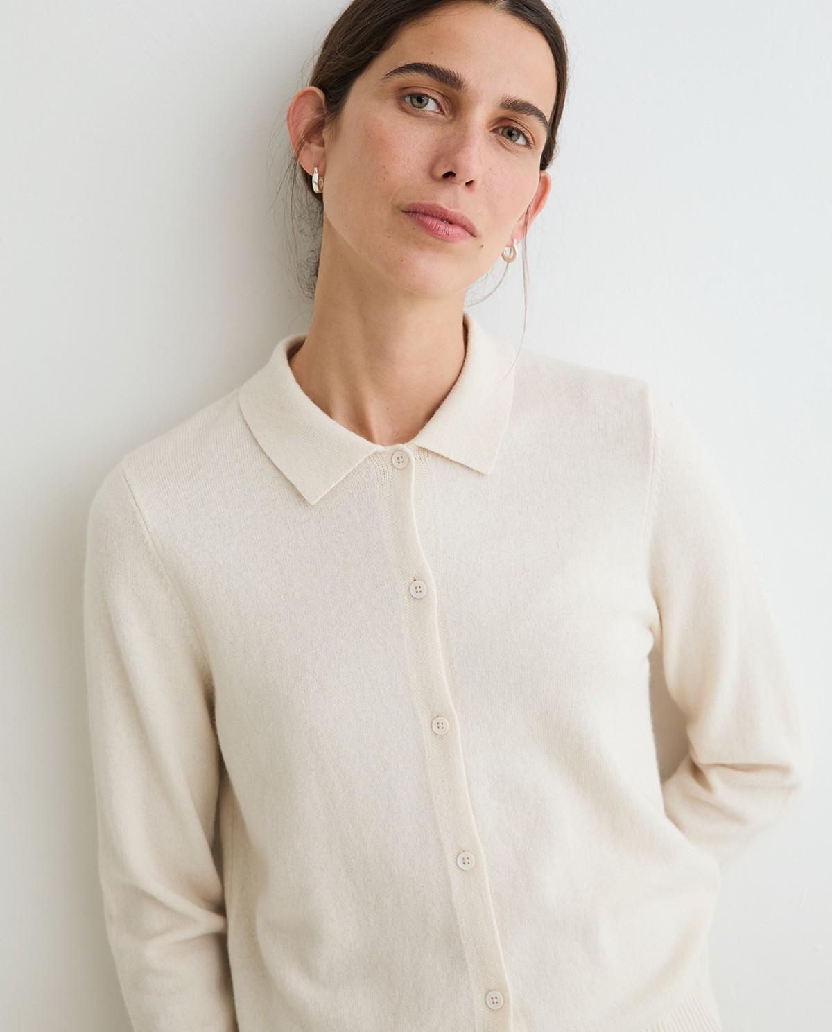 Cárdigan de mujer con cuello solapa y lana - Yerse - Natural Natural-1