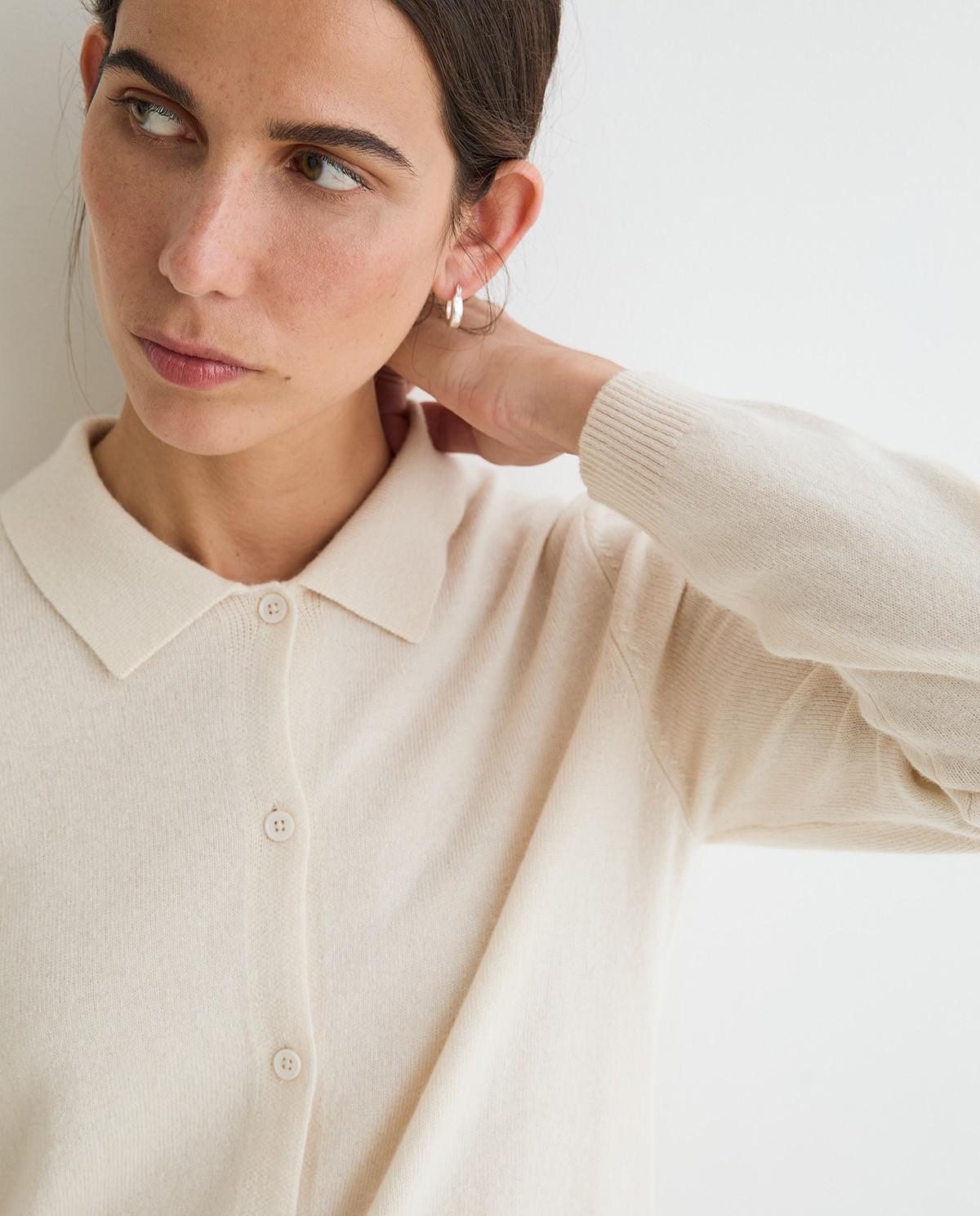 Cárdigan de mujer con cuello solapa y lana - Yerse - Natural Natural-2