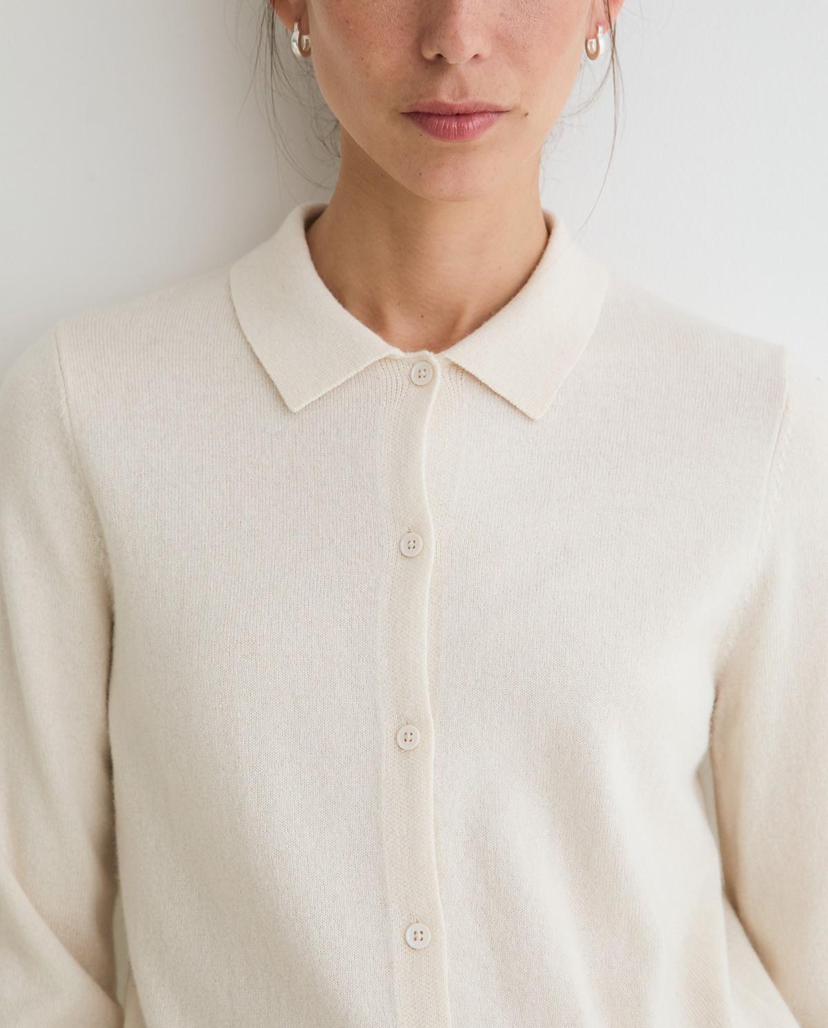 Cárdigan de mujer con cuello solapa y lana - Yerse - Natural Natural-3