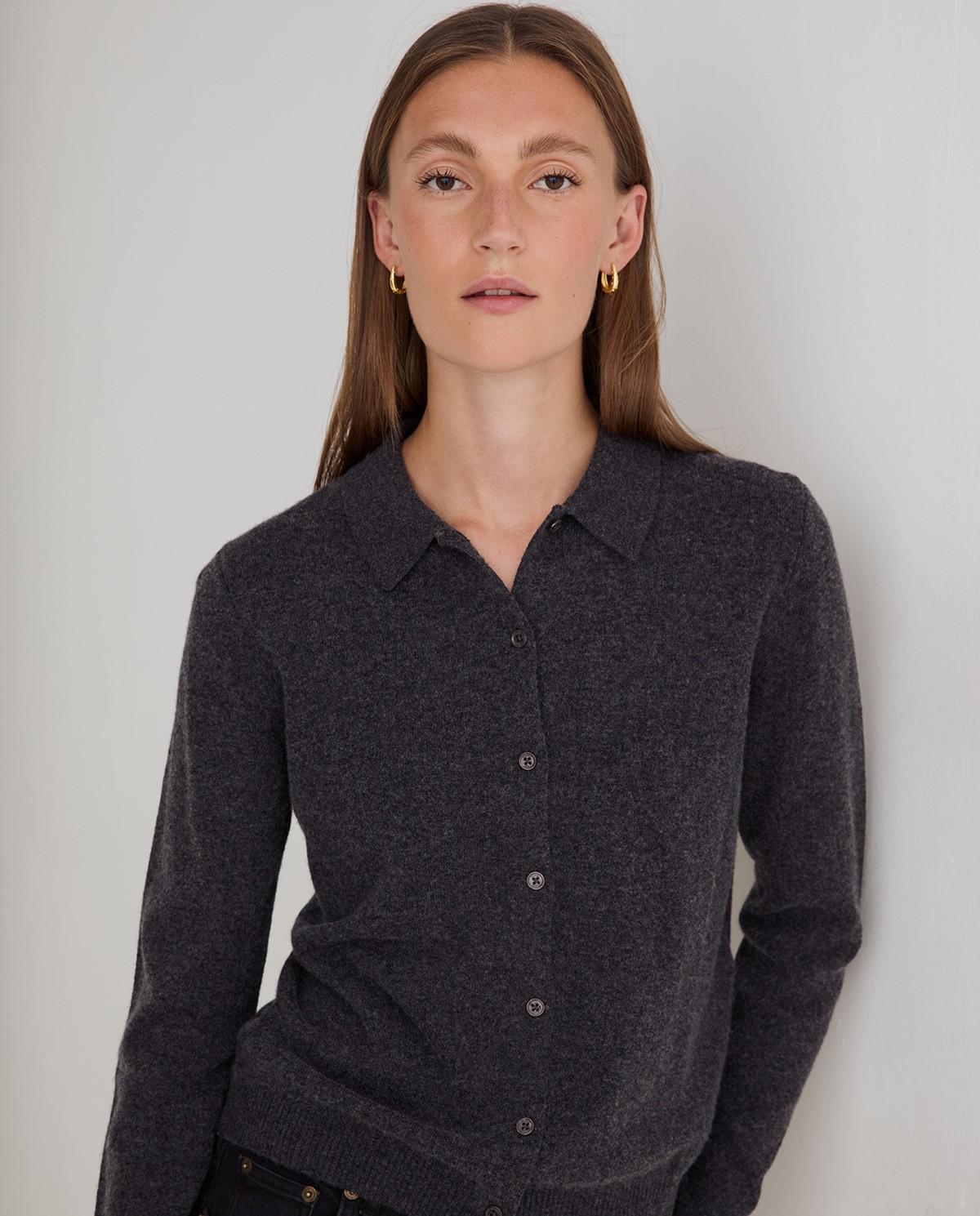 Cárdigan de mujer con cuello solapa y lana - Yerse - Gris Gris-1