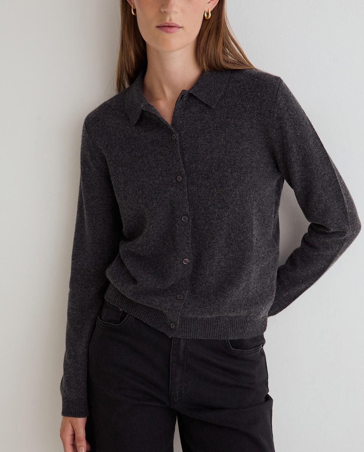 Cárdigan de mujer con cuello solapa y lana - Yerse - Gris Gris-2