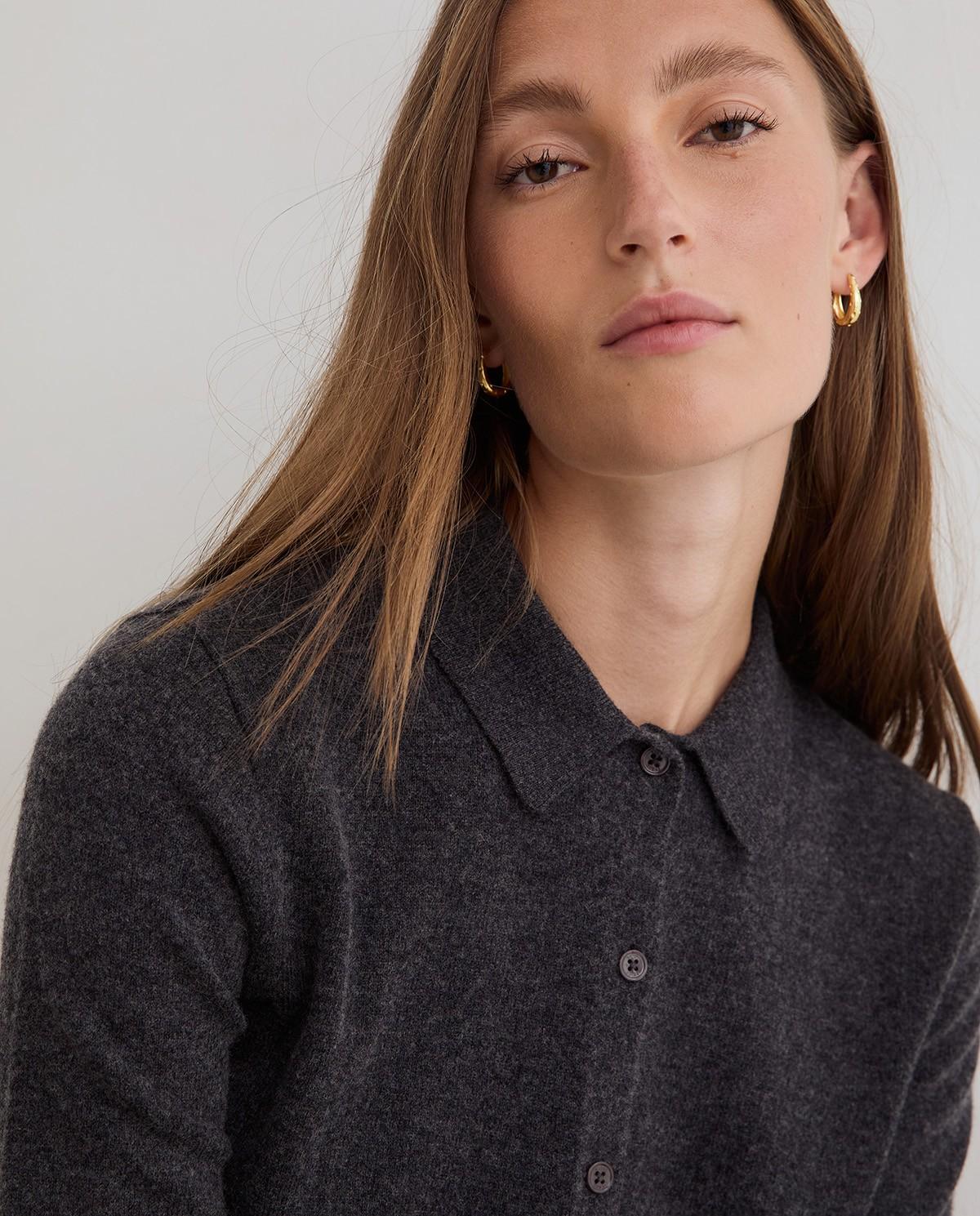 Cárdigan de mujer con cuello solapa y lana - Yerse - Gris Gris-3