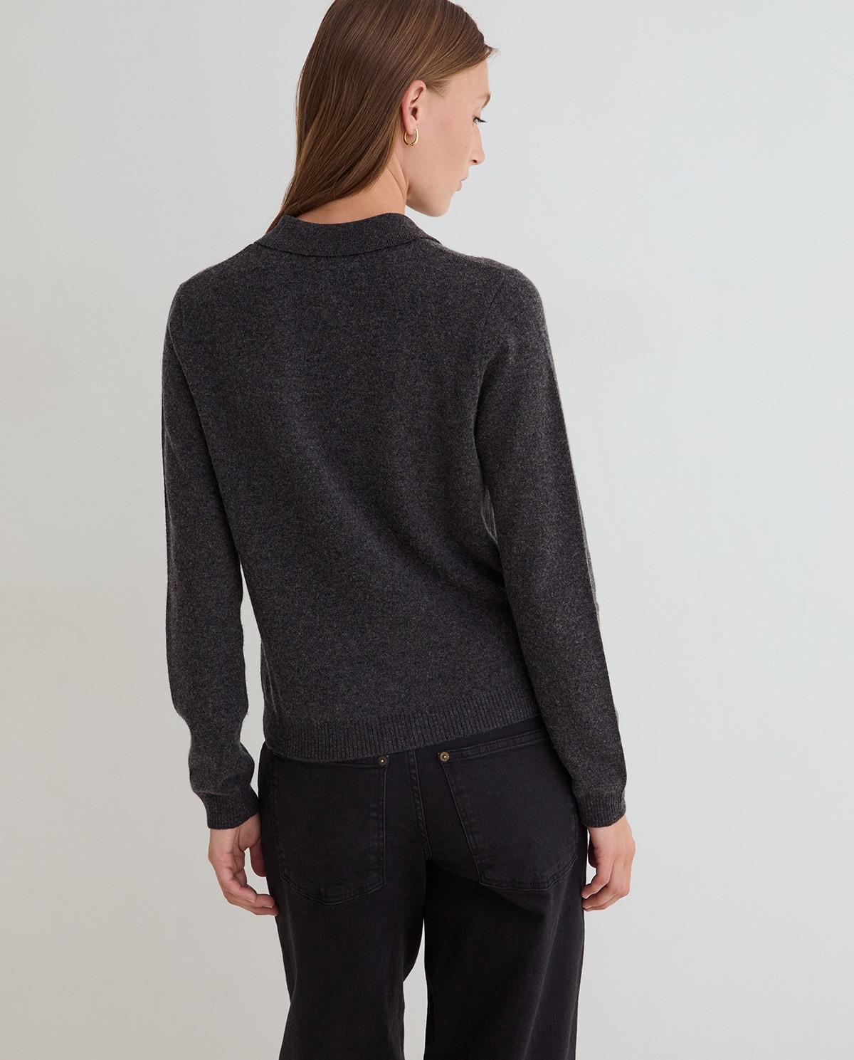 Cárdigan de mujer con cuello solapa y lana - Yerse - Gris Gris-4