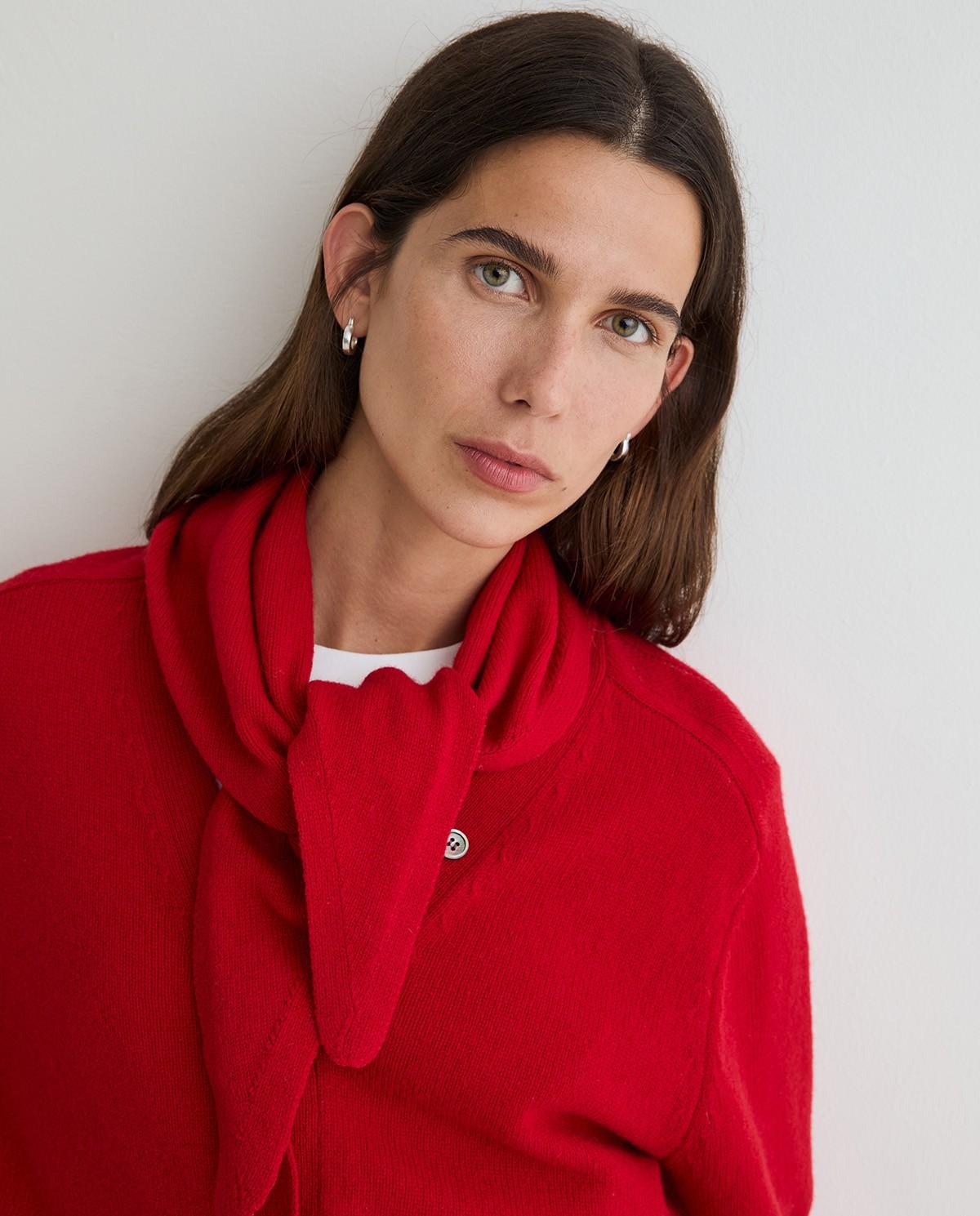 Cárdigan de mujer con escote pico y pañuelo extraíble - Yerse - Rojo Rojo-2