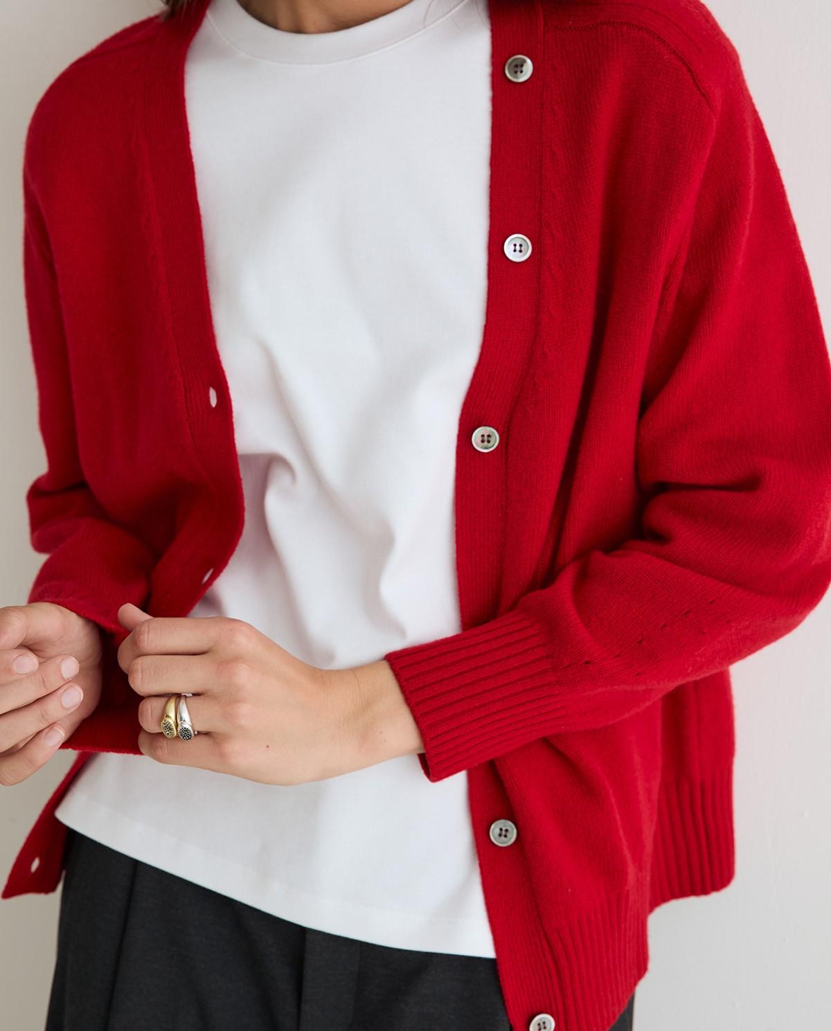 Cárdigan de mujer con escote pico y pañuelo extraíble - Yerse - Rojo Rojo-3