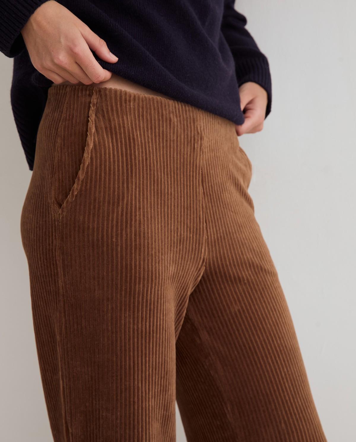 Pantalón ancho de mujer de pana - Yerse - Camel Camel-3