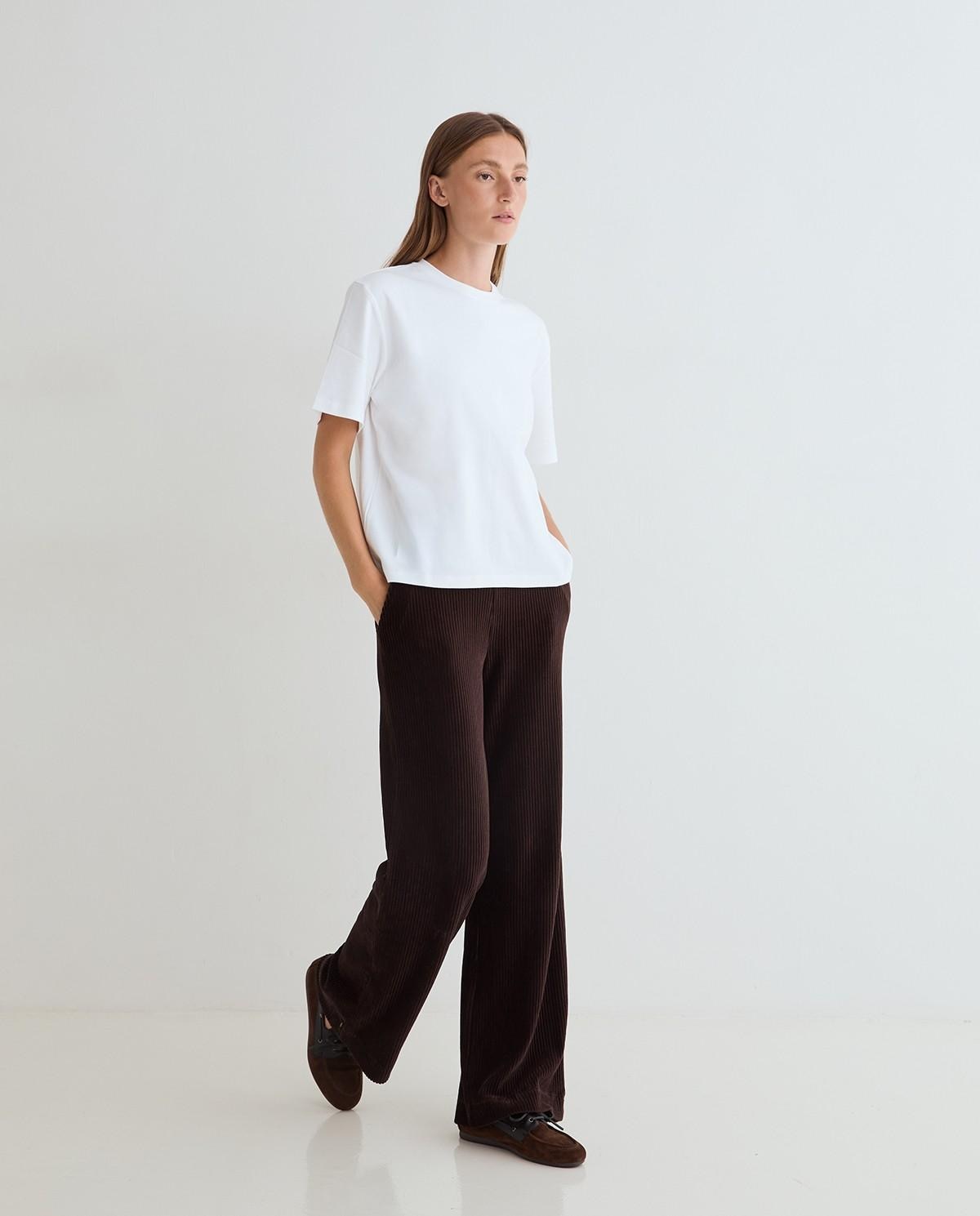 Pantalón ancho de mujer de pana - Yerse - Marrón Marrón-1