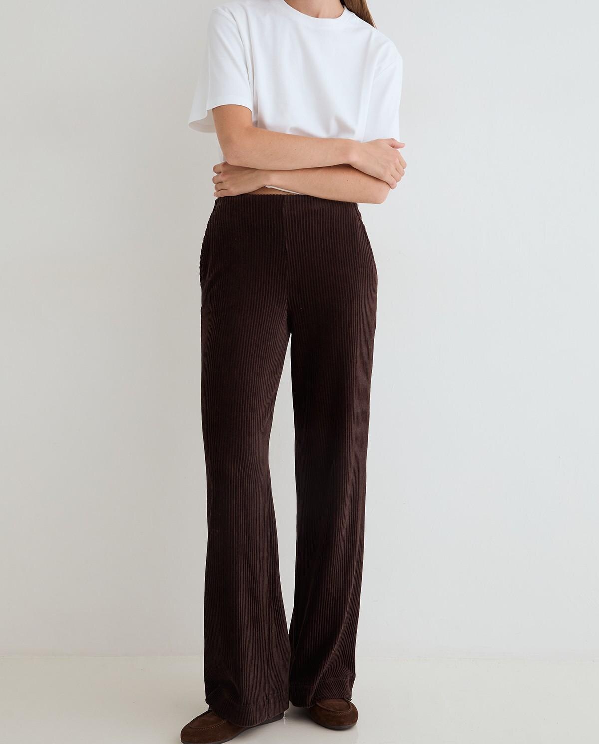 Pantalón ancho de mujer de pana - Yerse - Marrón Marrón-2