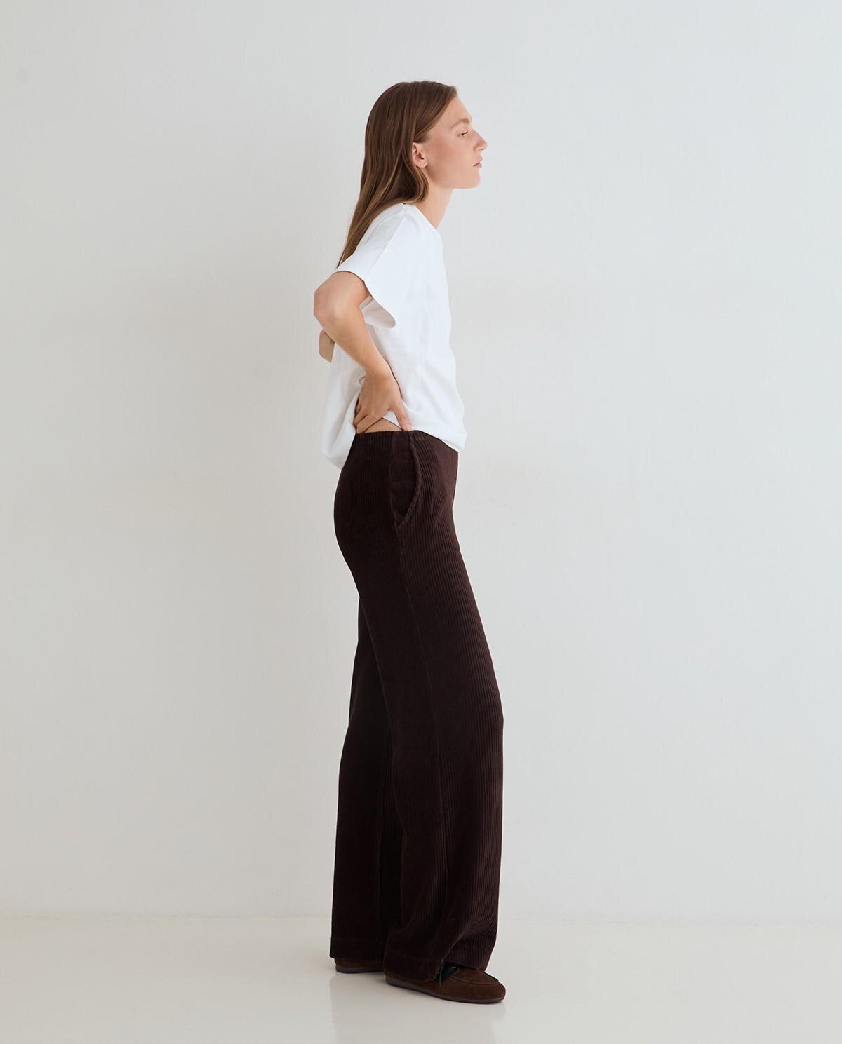 Pantalón ancho de mujer de pana - Yerse - Marrón Marrón-4