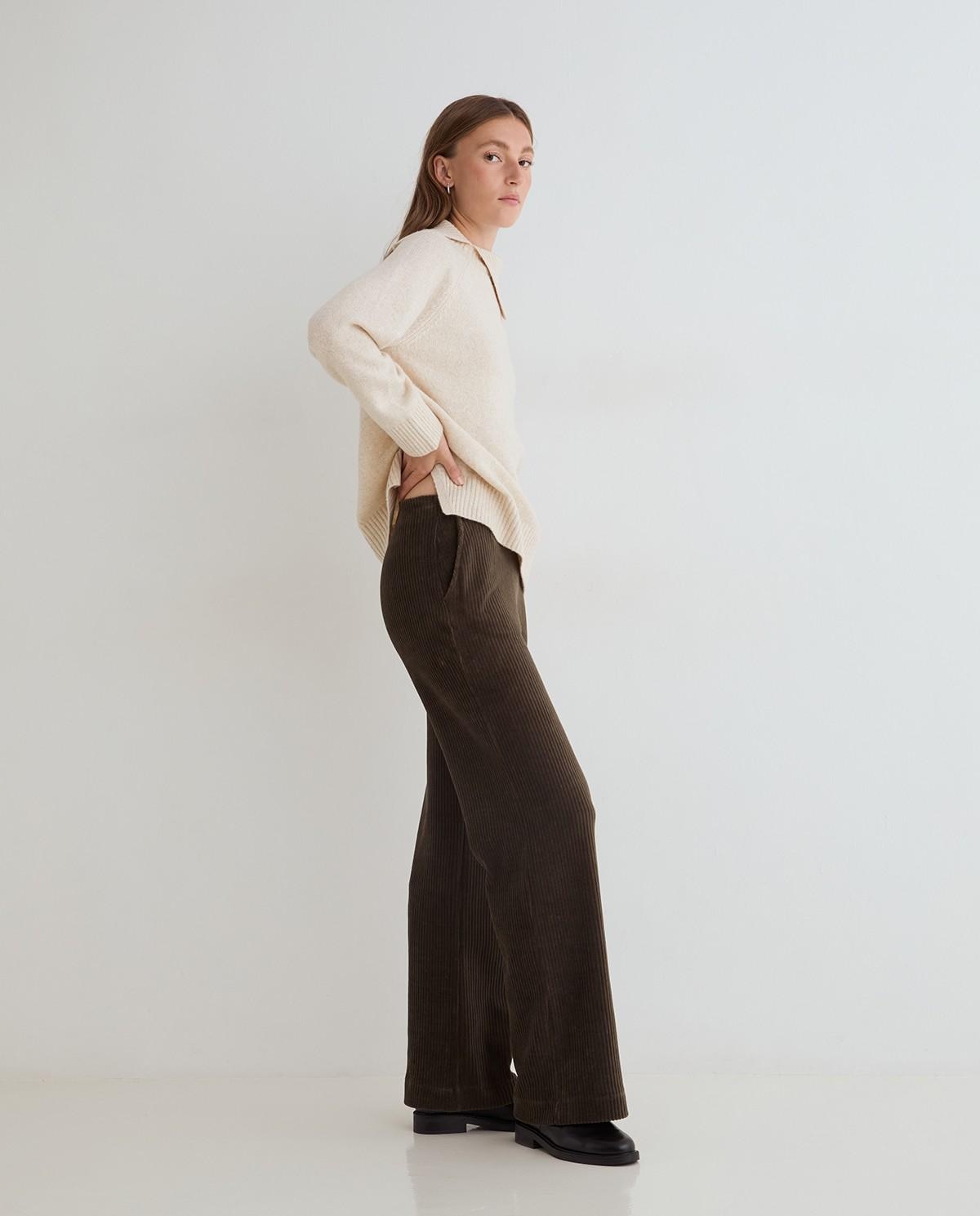 Pantalón ancho de mujer de pana - Yerse - Verde Verde-4