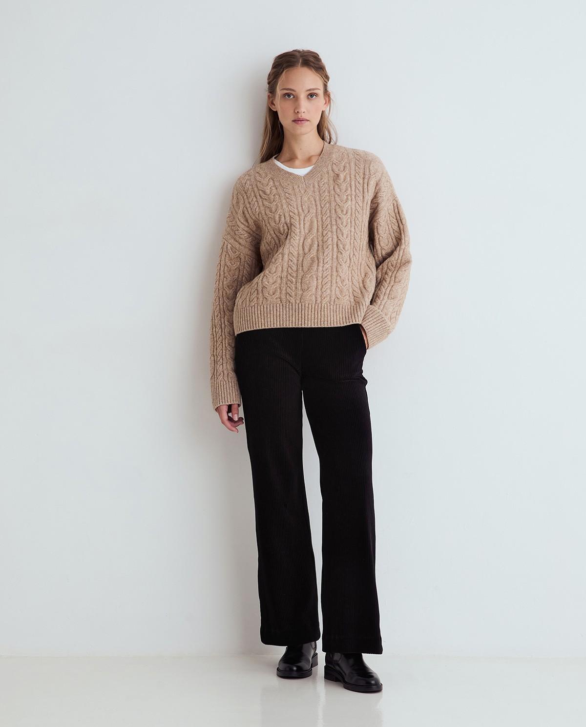 Imagen 0 de Pantalón de pana de mujer wide leg Negro