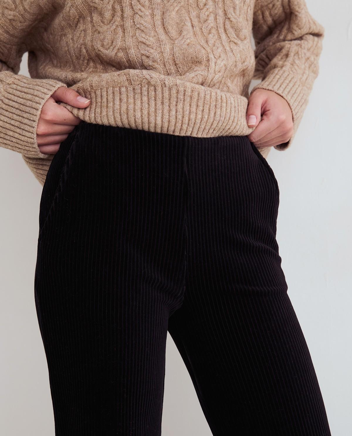 Pantalón de pana de mujer wide leg - Yerse - Negro Negro-3