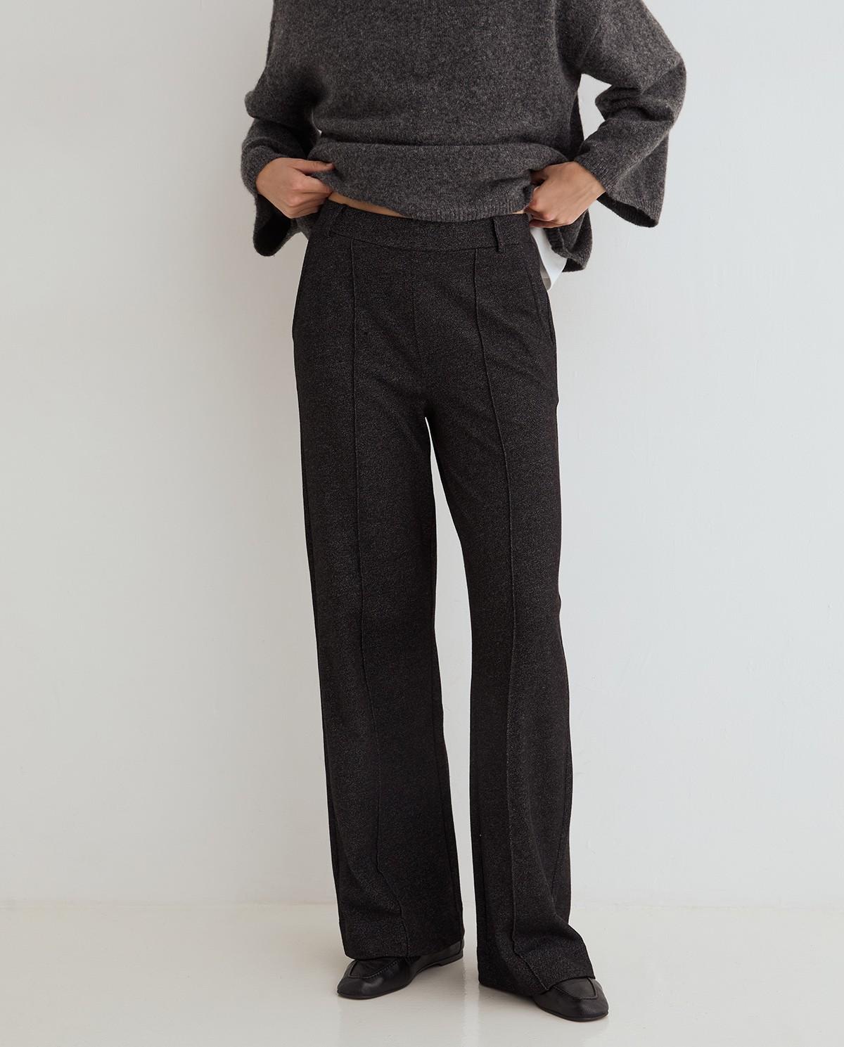 Pantalón ancho de mujer de tiro medio - Yerse - Gris Gris-2