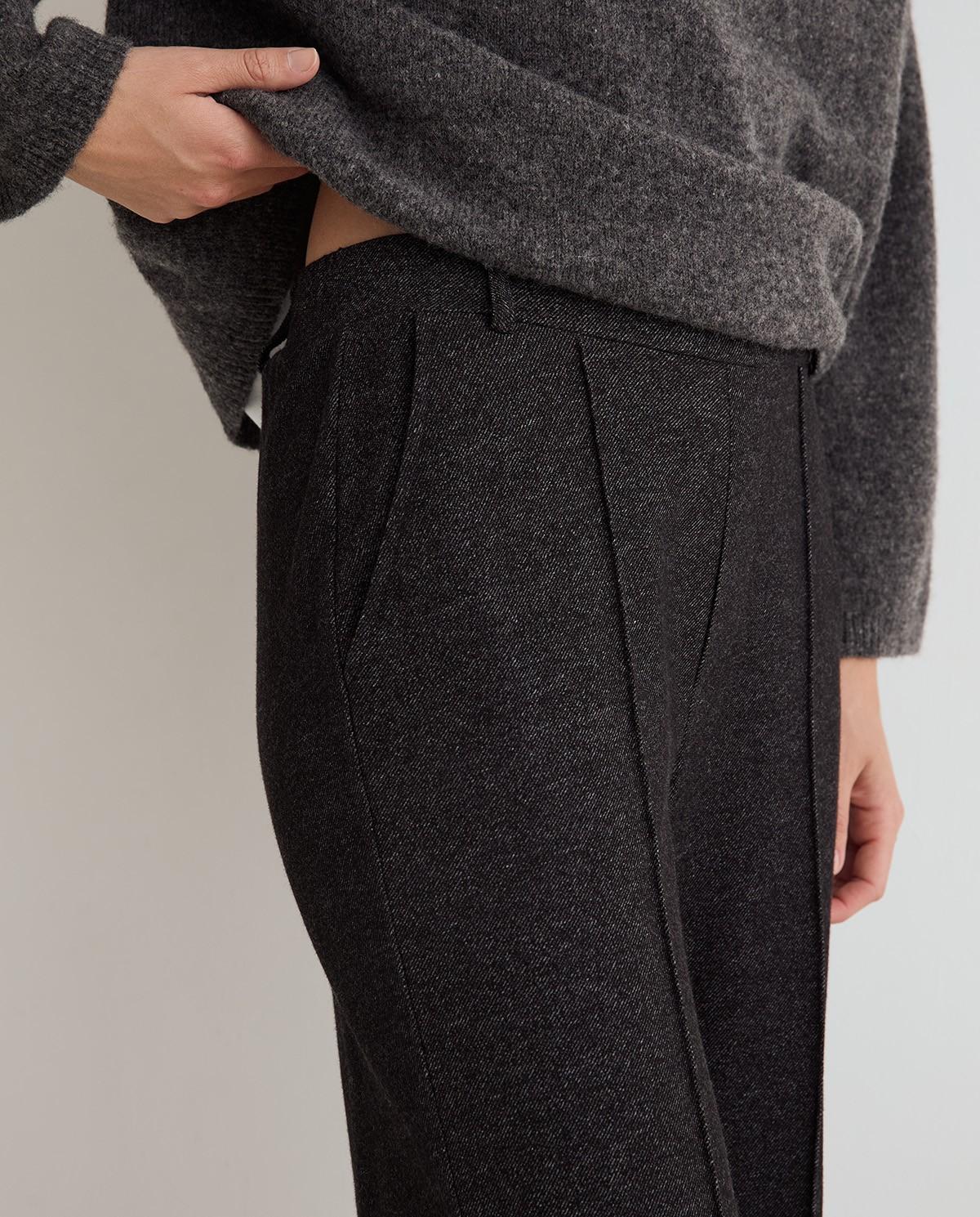 Pantalón ancho de mujer de tiro medio - Yerse - Gris Gris-3