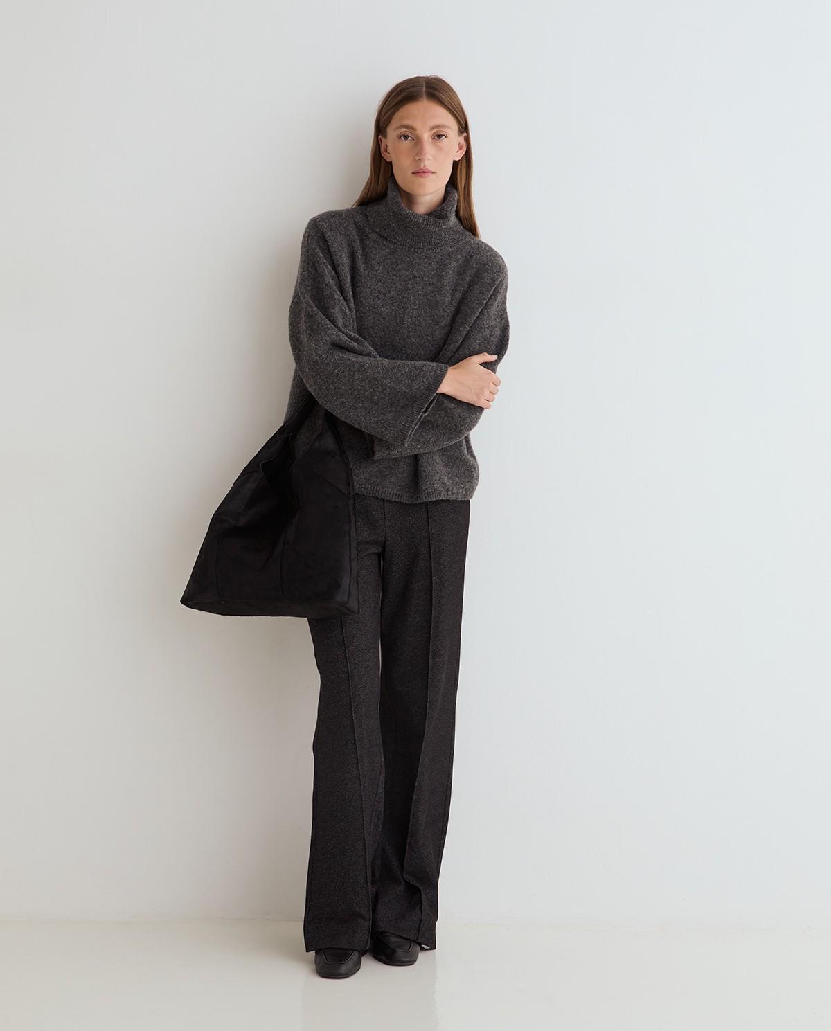 Pantalón ancho de mujer de tiro medio - Yerse - Gris Gris-5