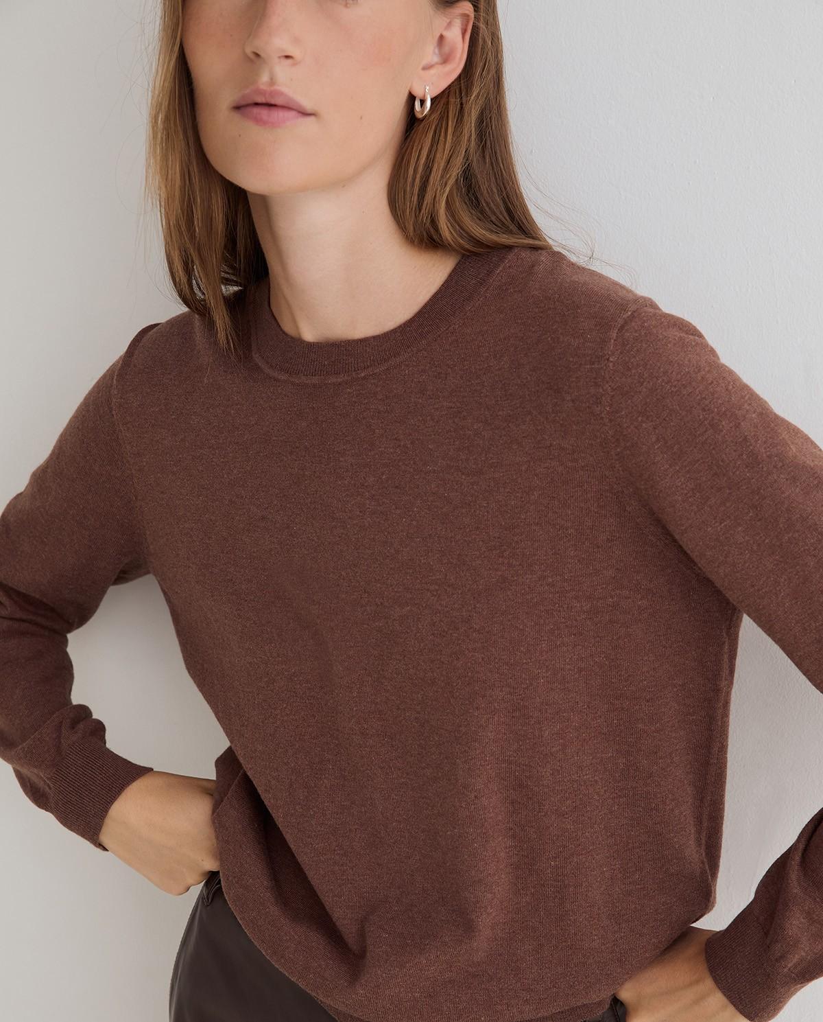 Jersey de mujer en punto fino con acabados en canalé - Yerse - Marrón Marrón-2
