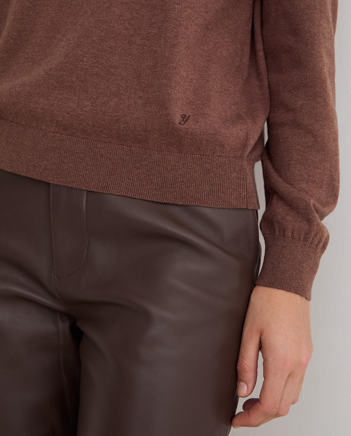 Jersey de mujer en punto fino con acabados en canalé - Yerse - Marrón Marrón-4