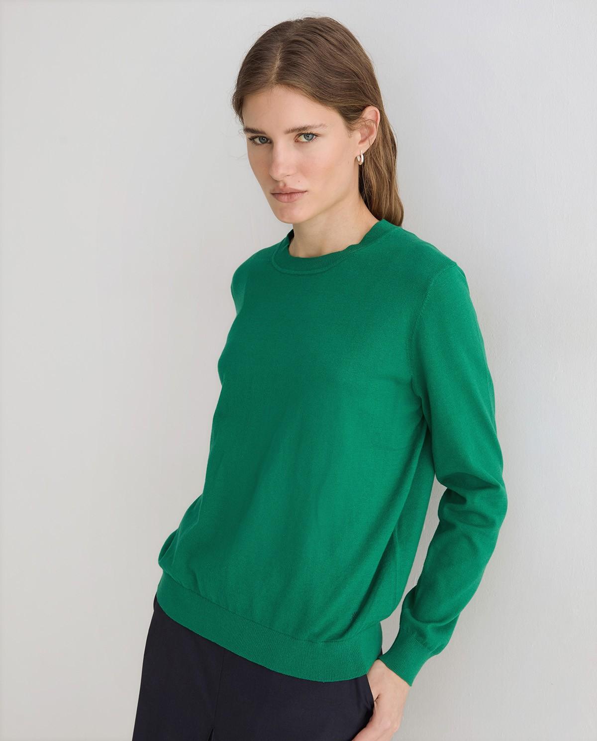 Jersey de mujer en punto fino con acabados en canalé - Yerse - Verde Verde-1
